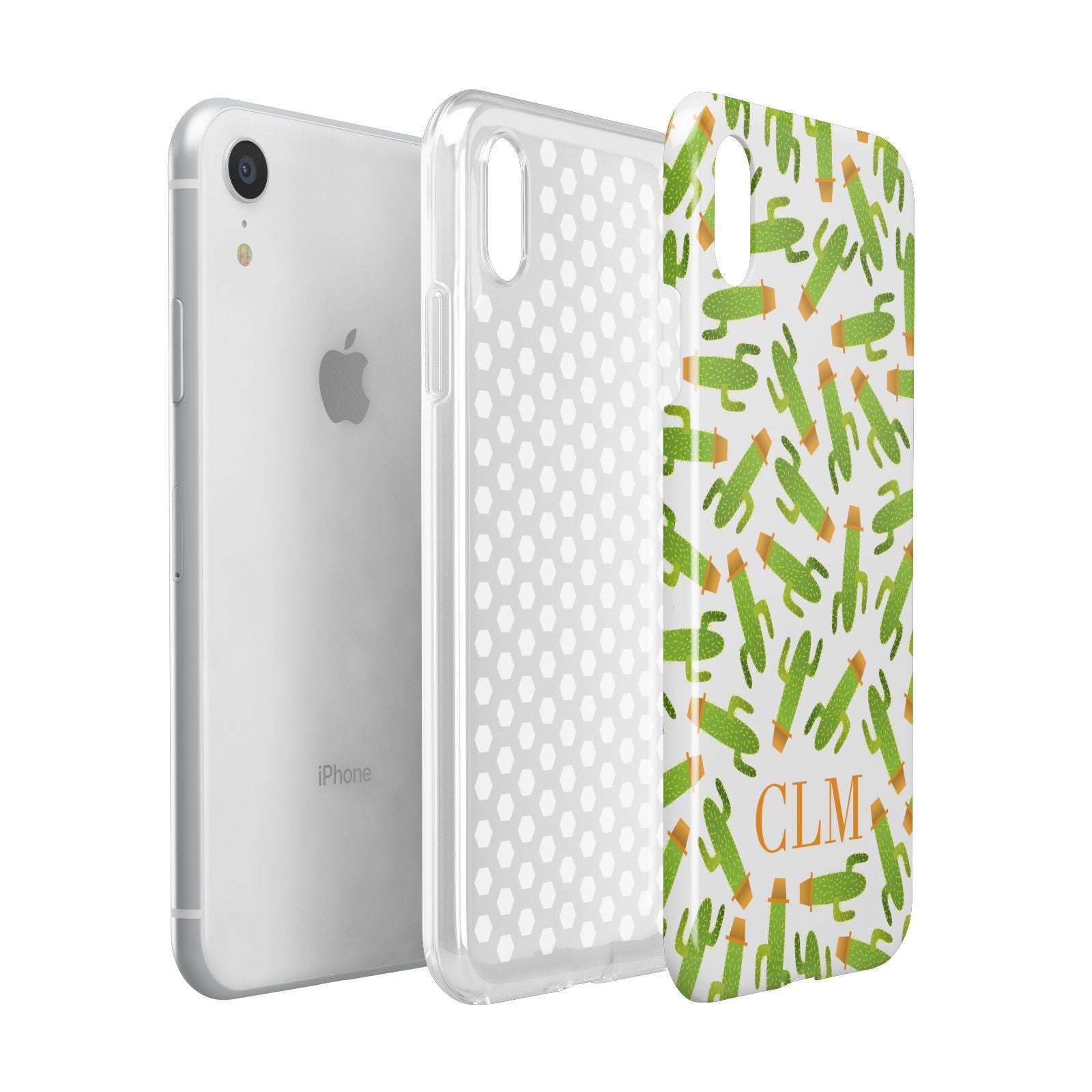 Personalised Cactus Monogram Apple iPhone XR White 3D Tough Case Expanded view