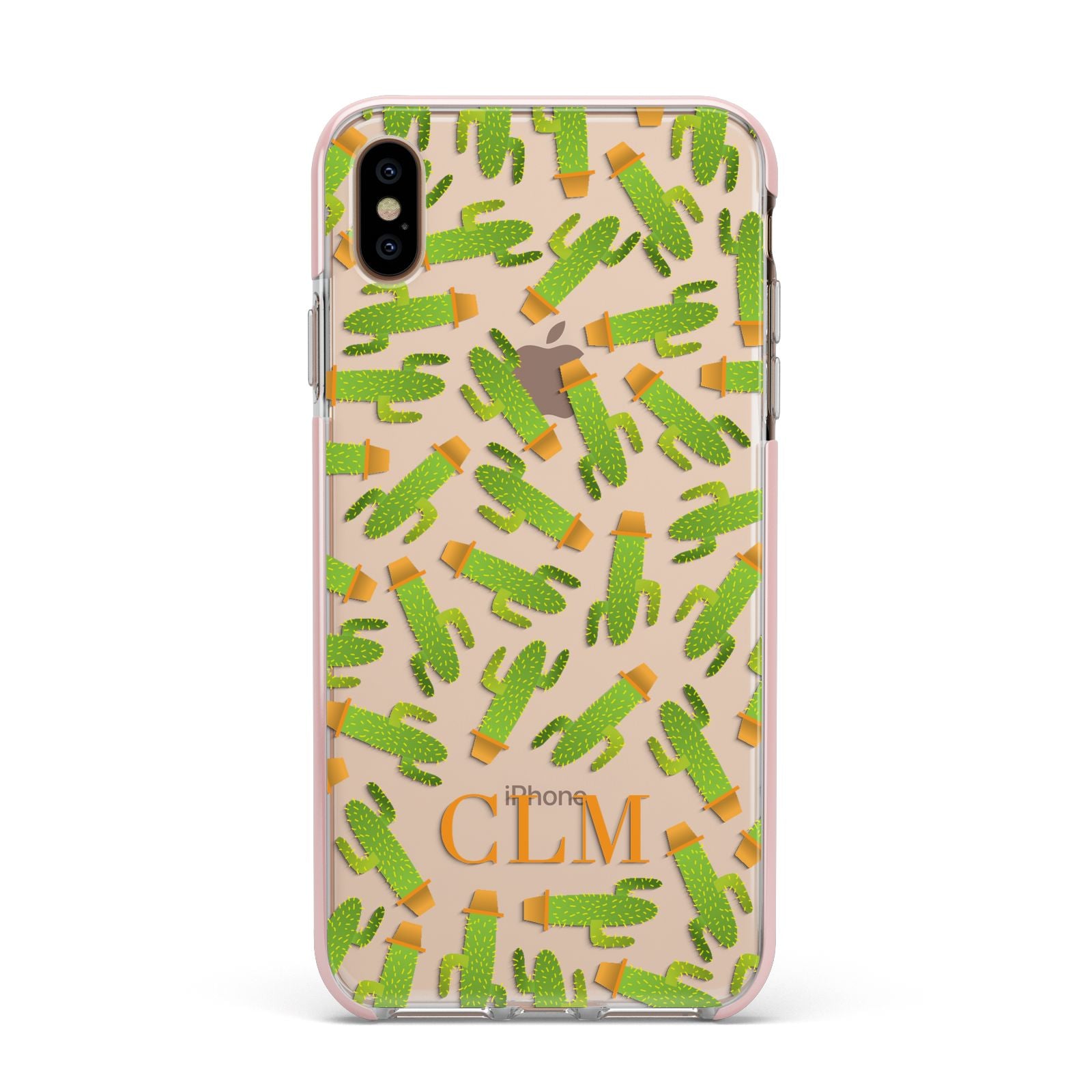 Personalised Cactus Monogram Apple iPhone Xs Max Impact Case Pink Edge on Gold Phone