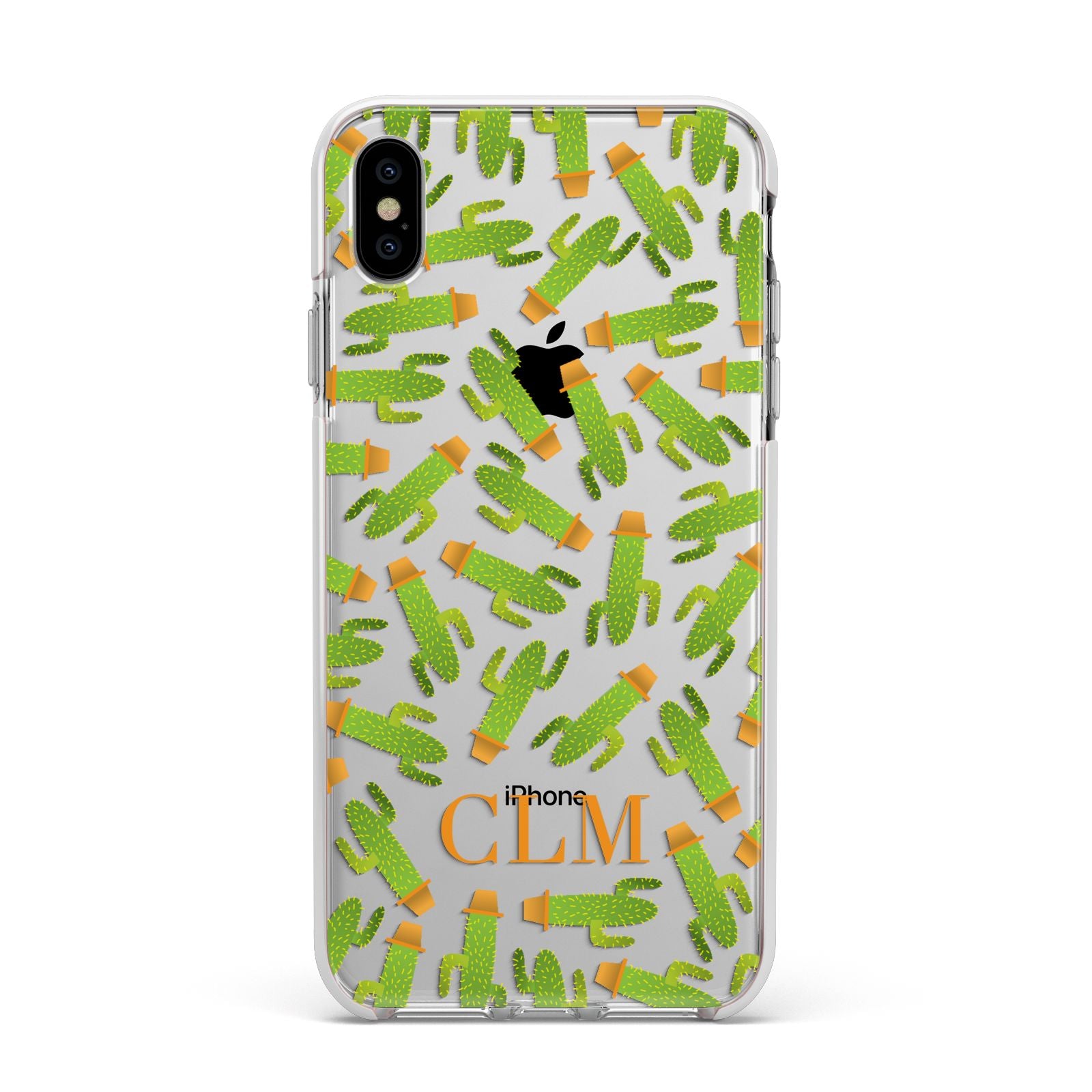 Personalised Cactus Monogram Apple iPhone Xs Max Impact Case White Edge on Silver Phone
