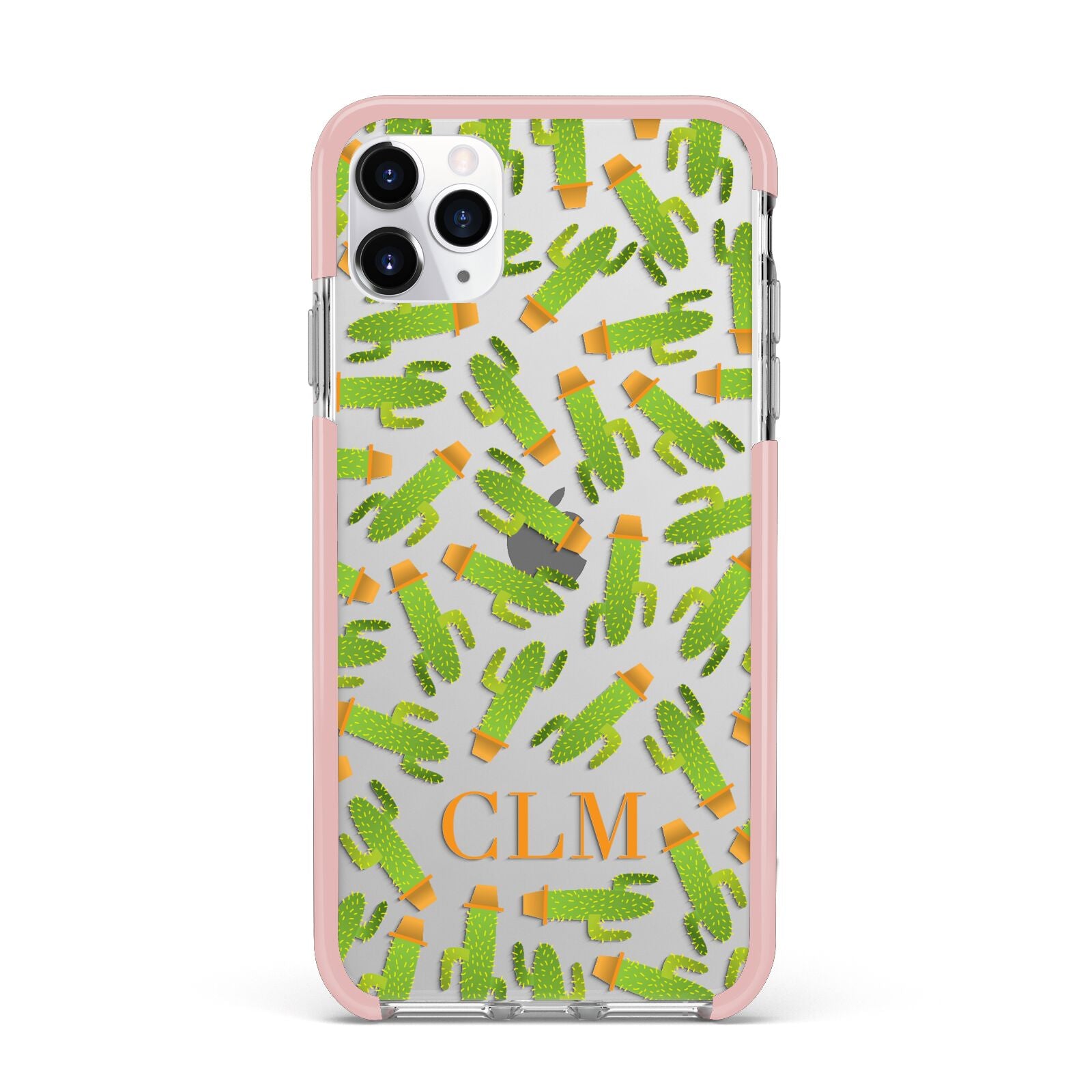 Personalised Cactus Monogram iPhone 11 Pro Max Impact Pink Edge Case
