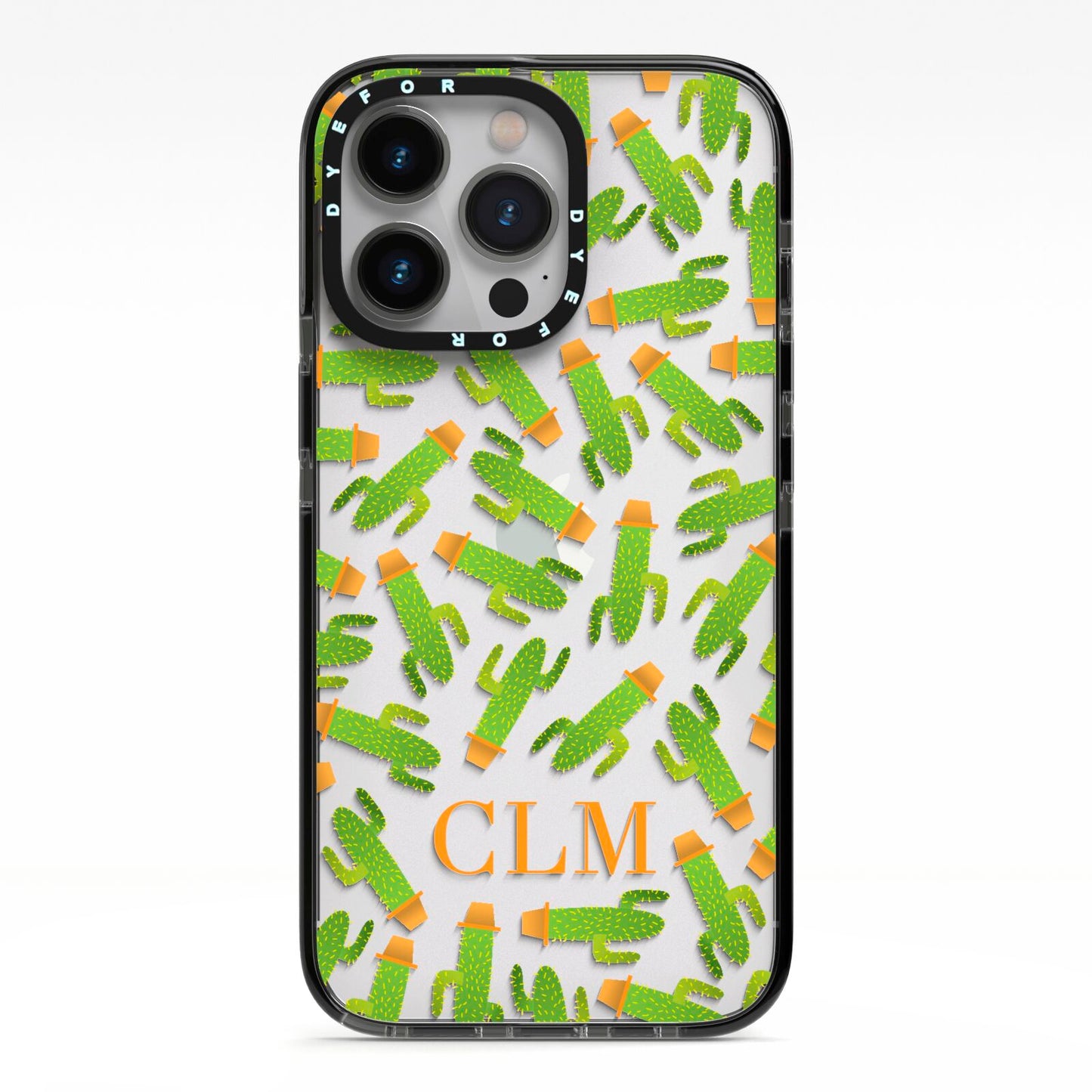 Personalised Cactus Monogram iPhone 13 Pro Black Impact Case on Silver phone