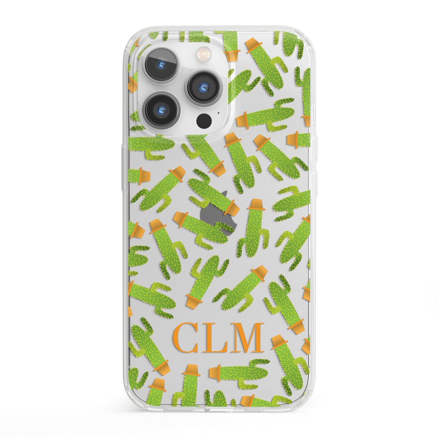 Personalised Cactus Monogram iPhone 13 Pro Clear Bumper Case
