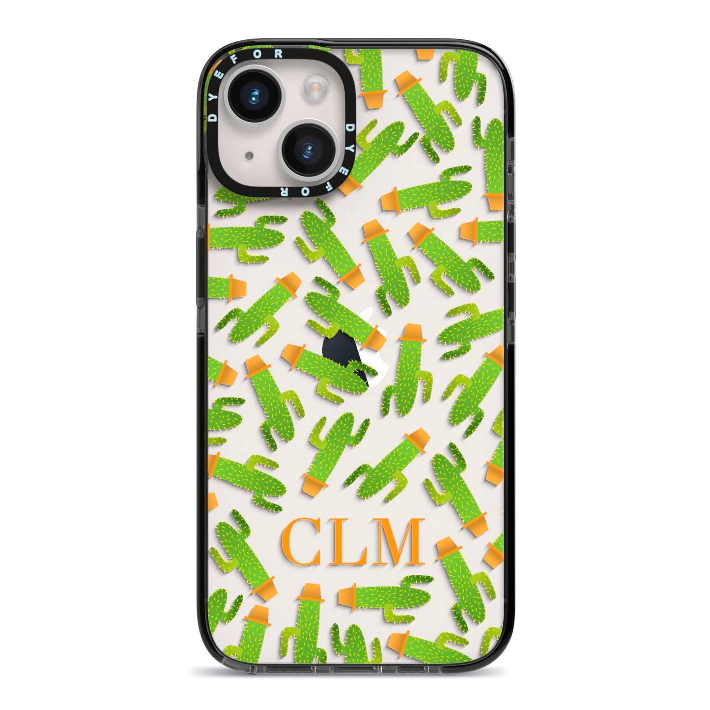 Personalised Cactus Monogram iPhone 14 Black Impact Case on Silver phone