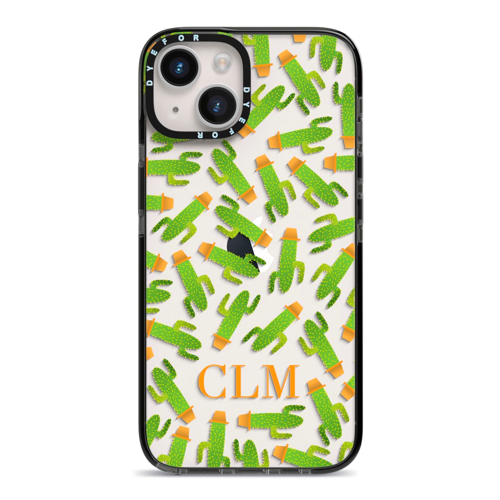 Personalised Cactus Monogram iPhone 14 Black Impact Case on Silver phone