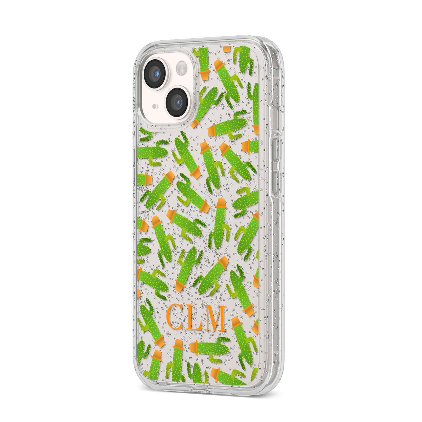 Personalised Cactus Monogram iPhone 14 Glitter Tough Case Starlight Angled Image