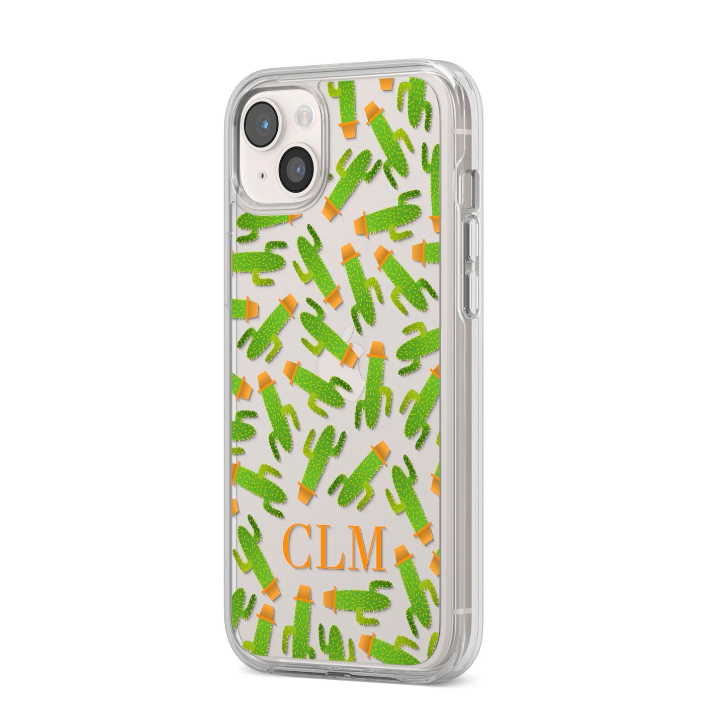 Personalised Cactus Monogram iPhone 14 Plus Clear Tough Case Starlight Angled Image