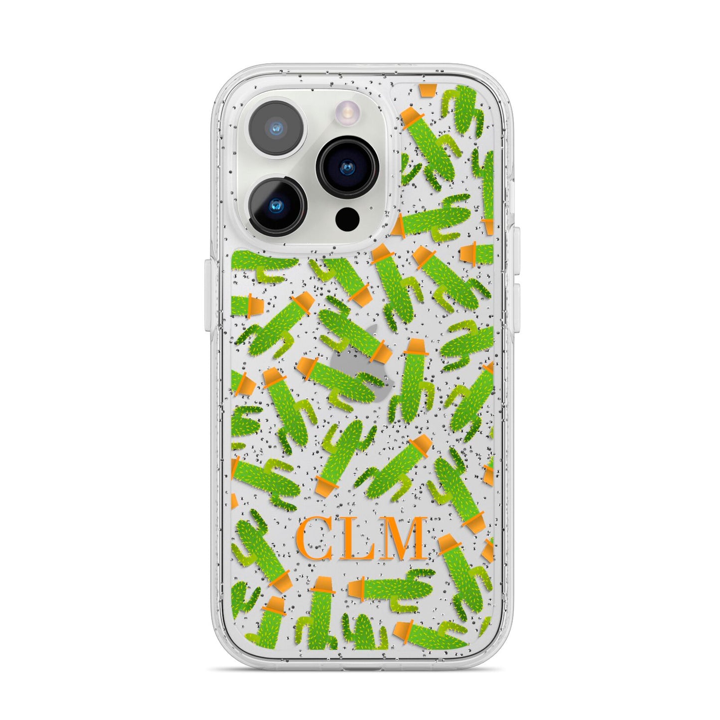 Personalised Cactus Monogram iPhone 14 Pro Glitter Tough Case Silver
