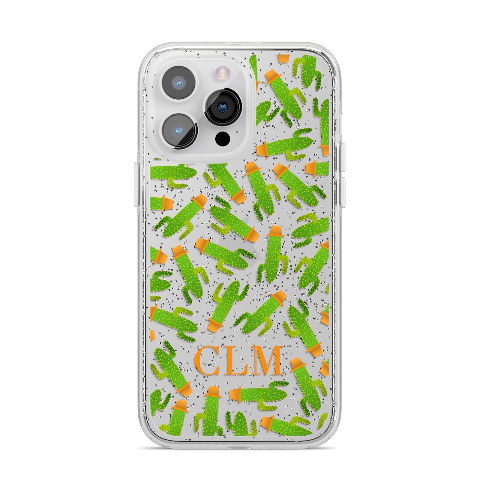 Personalised Cactus Monogram iPhone 14 Pro Max Glitter Tough Case Silver
