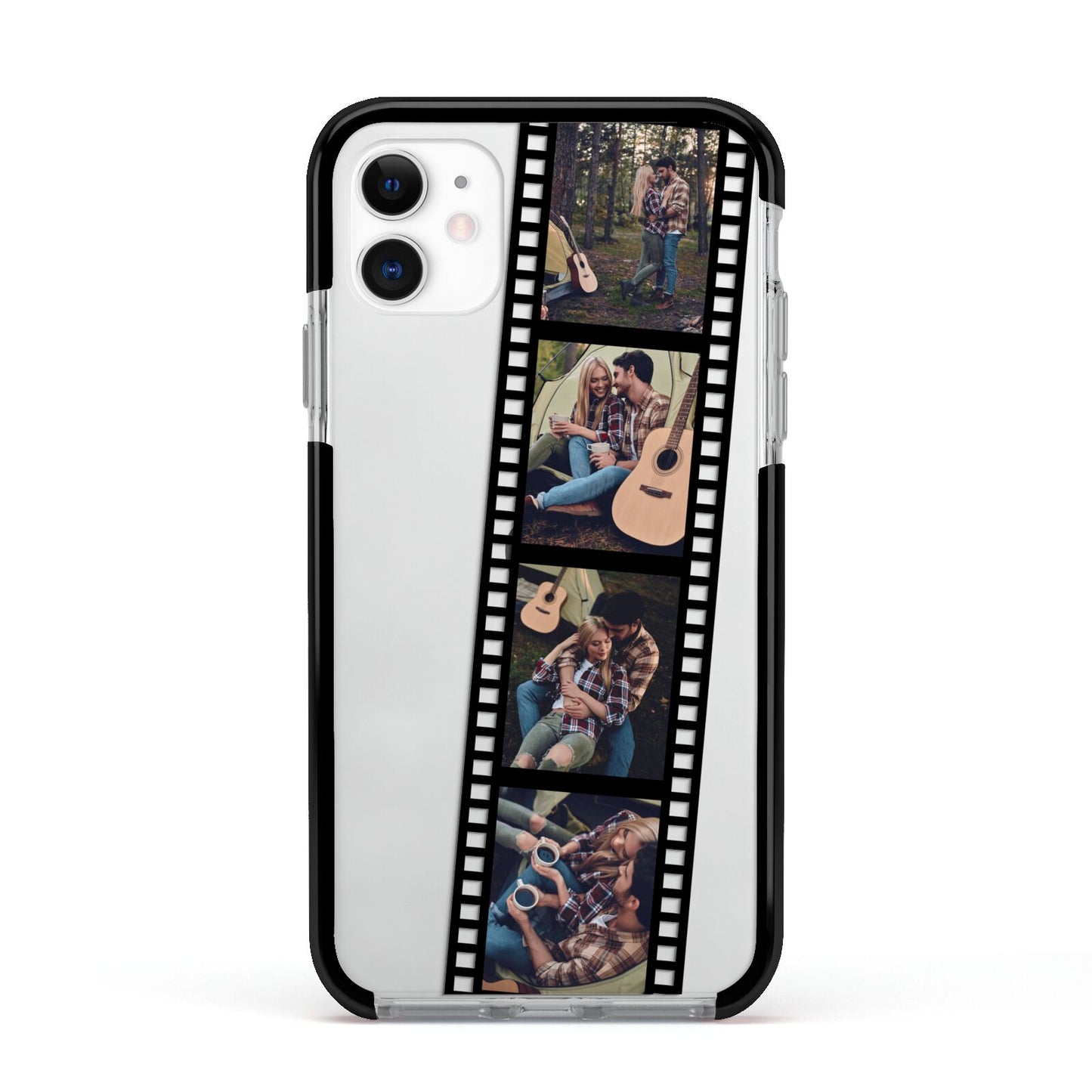 Personalised Camera Film Photo Apple iPhone 11 in White with Black Impact Case
