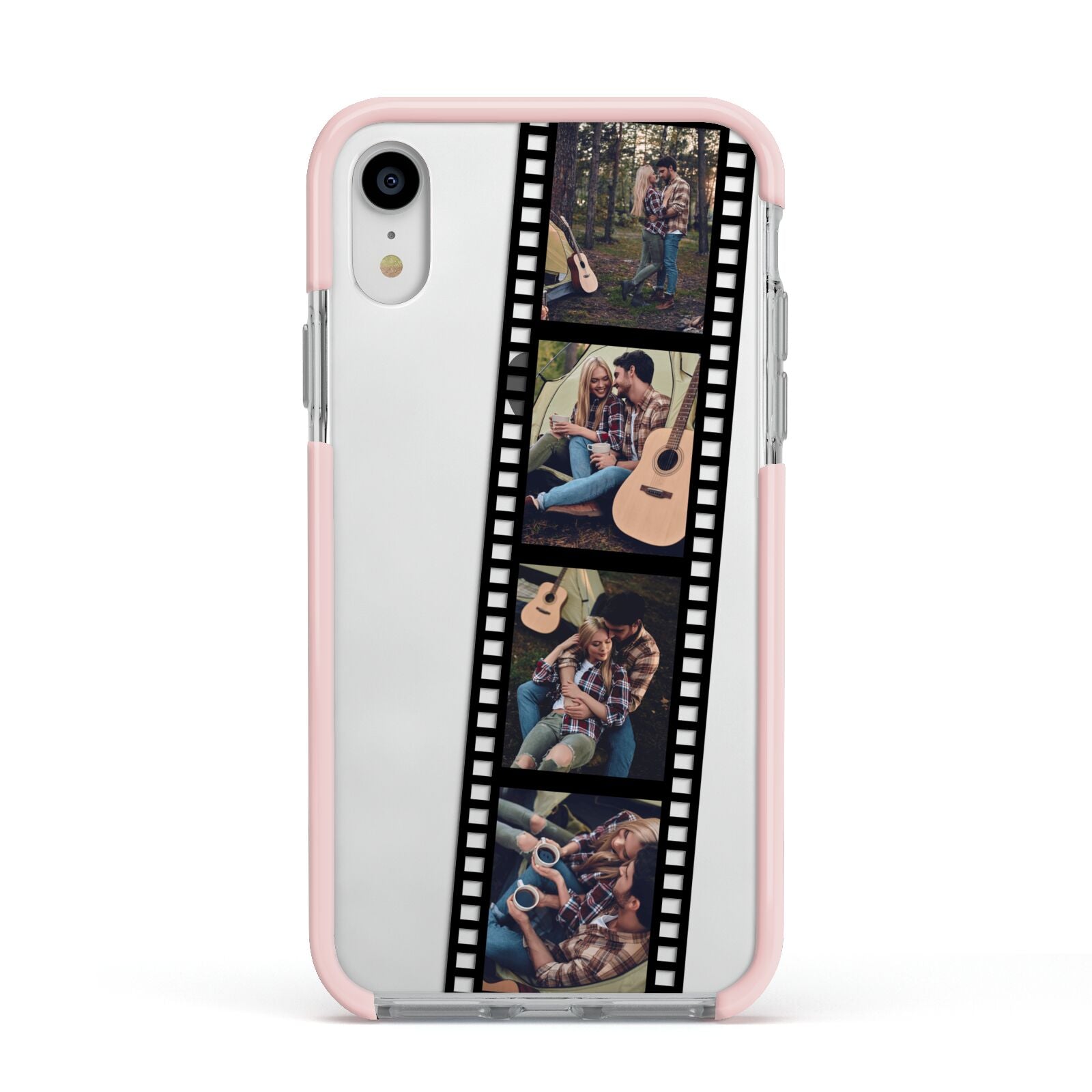 Personalised Camera Film Photo Apple iPhone XR Impact Case Pink Edge on Silver Phone
