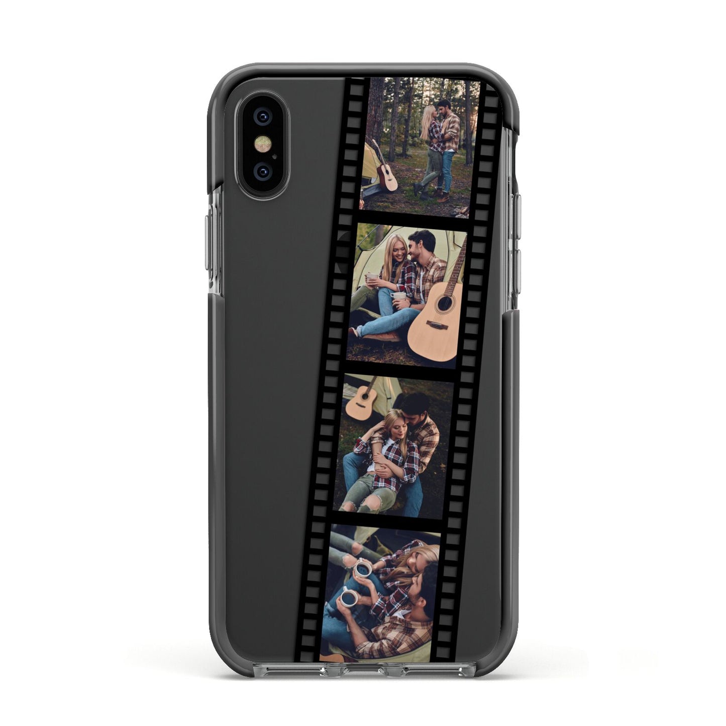 Personalised Camera Film Photo Apple iPhone Xs Impact Case Black Edge on Black Phone