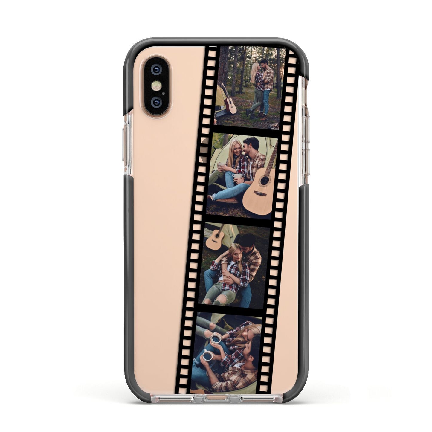 Personalised Camera Film Photo Apple iPhone Xs Impact Case Black Edge on Gold Phone