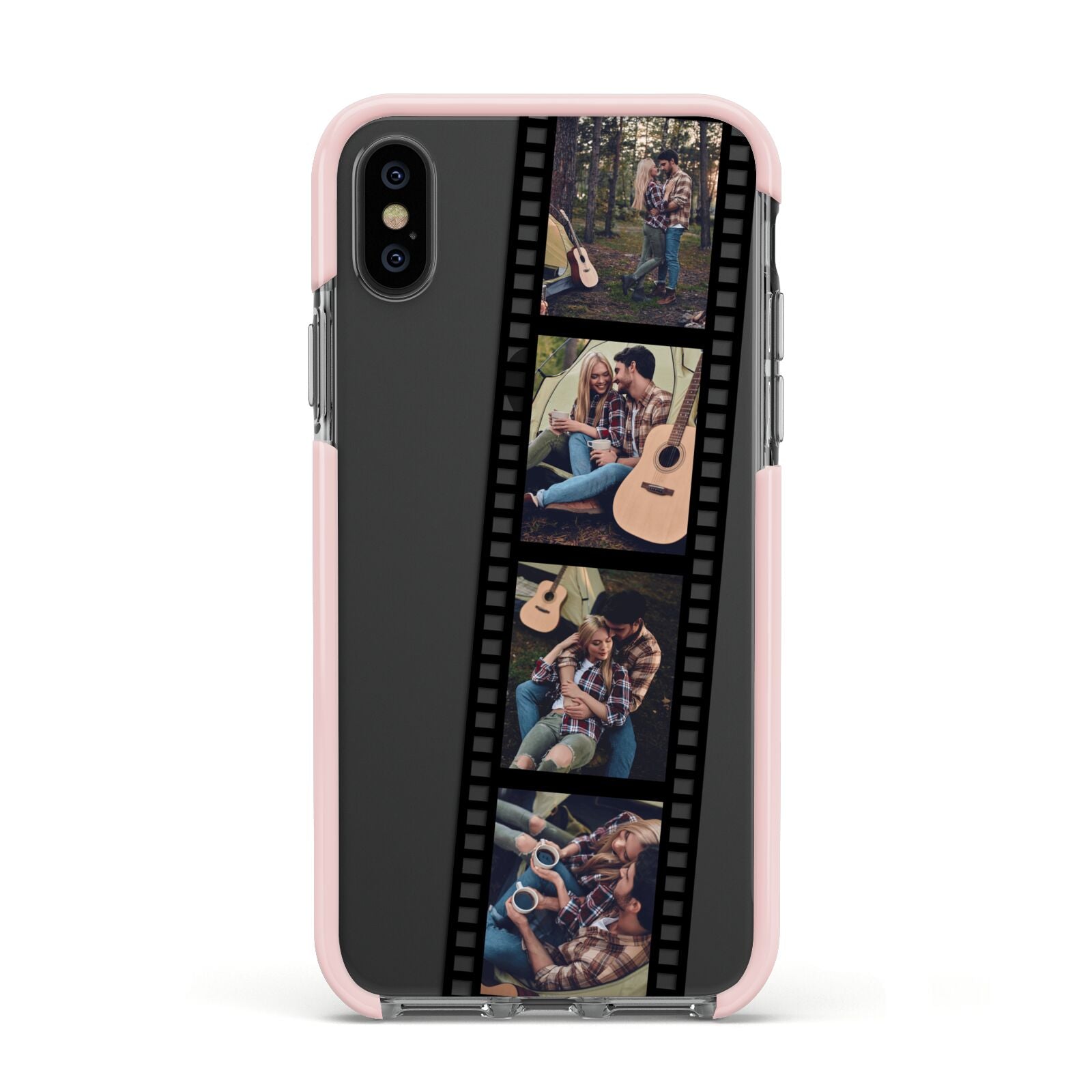 Personalised Camera Film Photo Apple iPhone Xs Impact Case Pink Edge on Black Phone