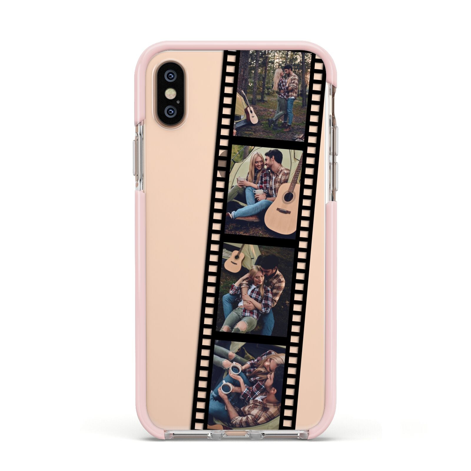 Personalised Camera Film Photo Apple iPhone Xs Impact Case Pink Edge on Gold Phone