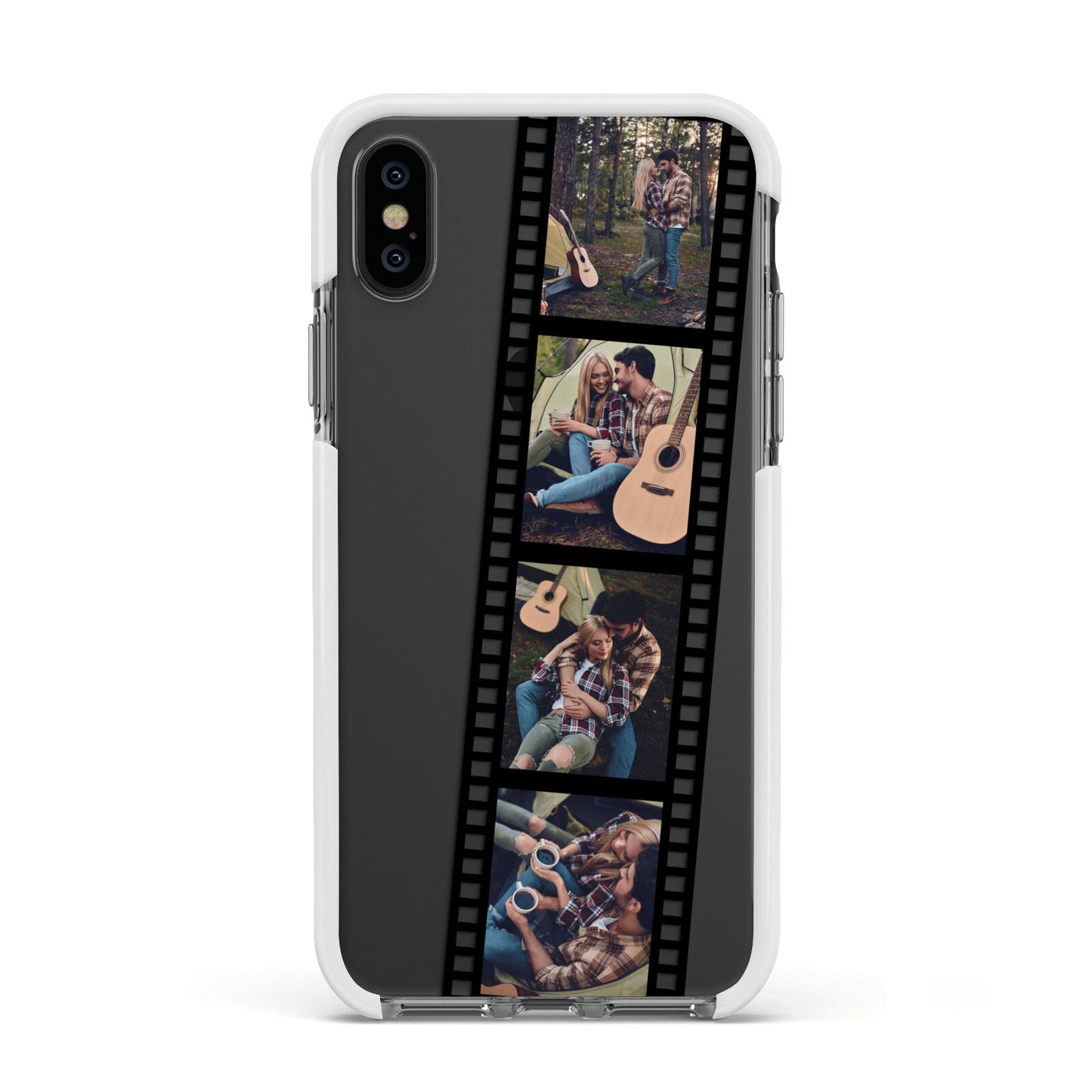 Personalised Camera Film Photo Apple iPhone Xs Impact Case White Edge on Black Phone