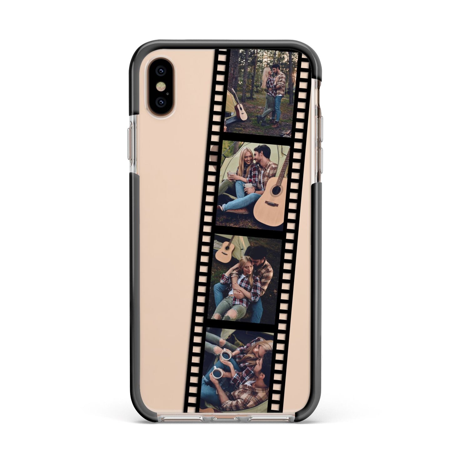 Personalised Camera Film Photo Apple iPhone Xs Max Impact Case Black Edge on Gold Phone