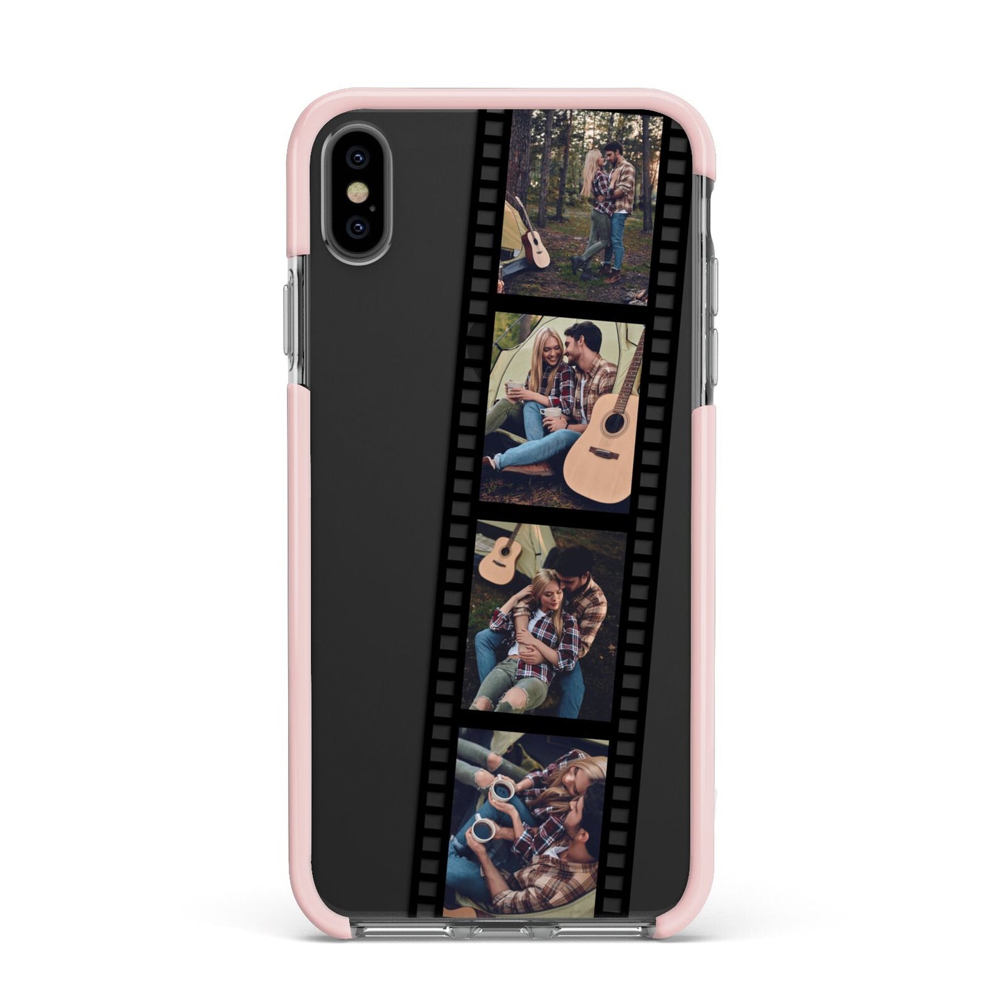 Personalised Camera Film Photo Apple iPhone Xs Max Impact Case Pink Edge on Black Phone