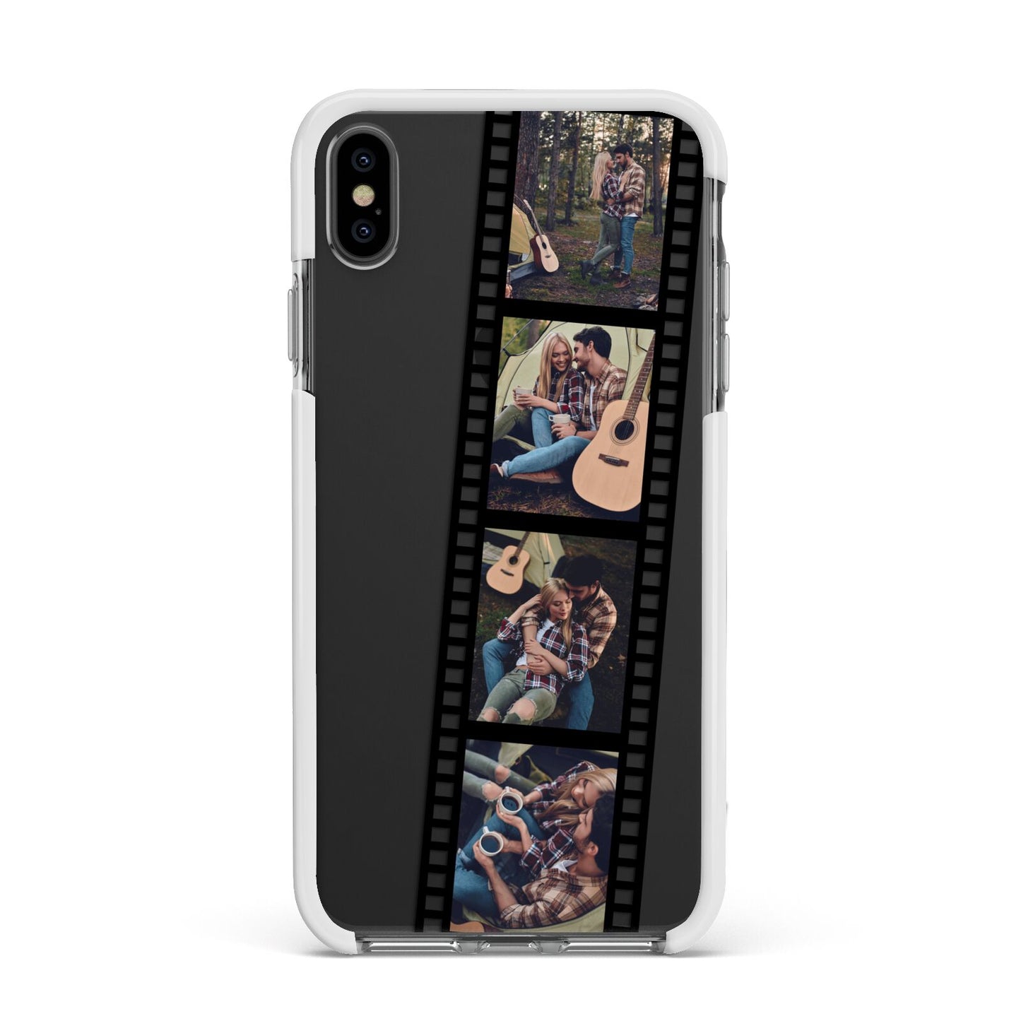Personalised Camera Film Photo Apple iPhone Xs Max Impact Case White Edge on Black Phone