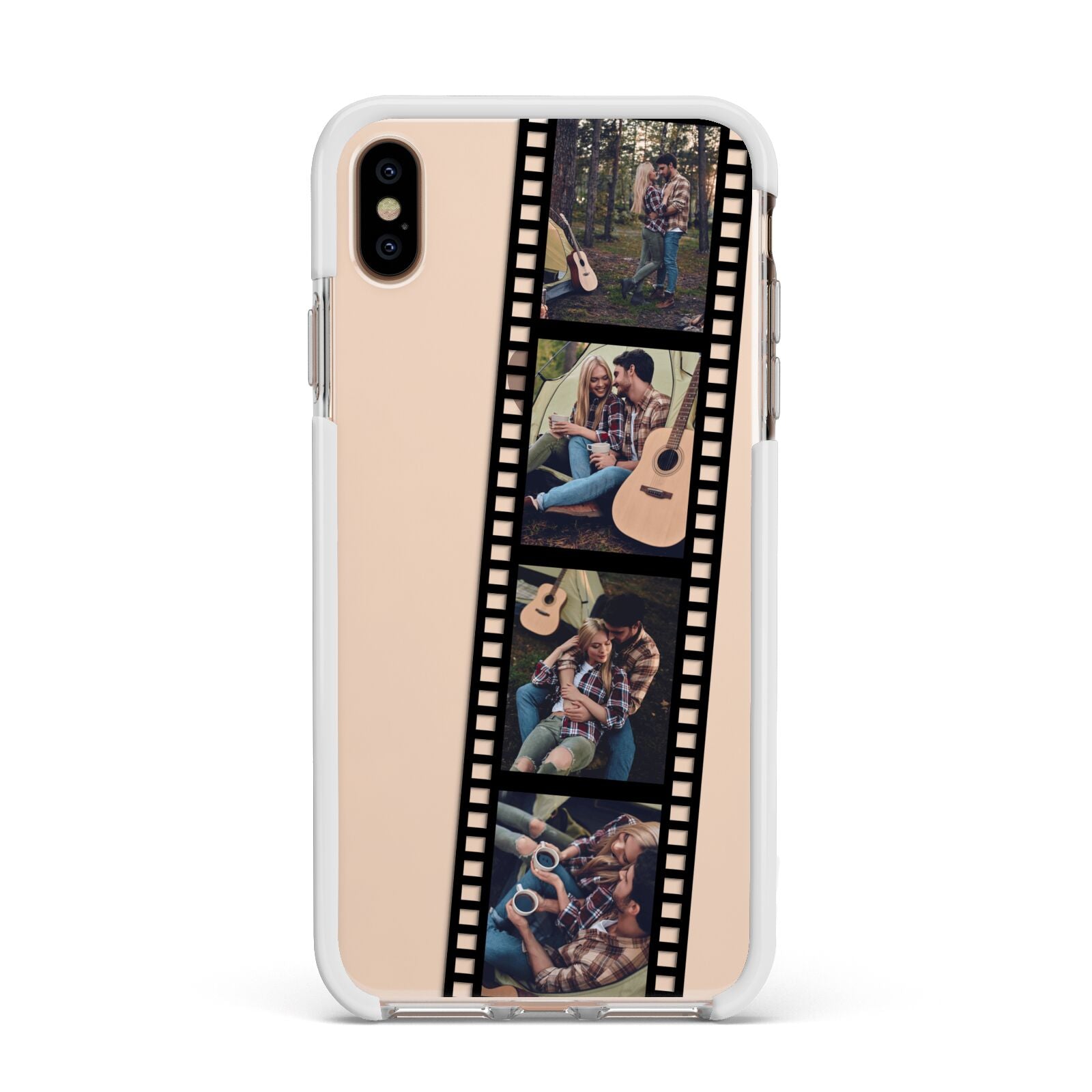 Personalised Camera Film Photo Apple iPhone Xs Max Impact Case White Edge on Gold Phone