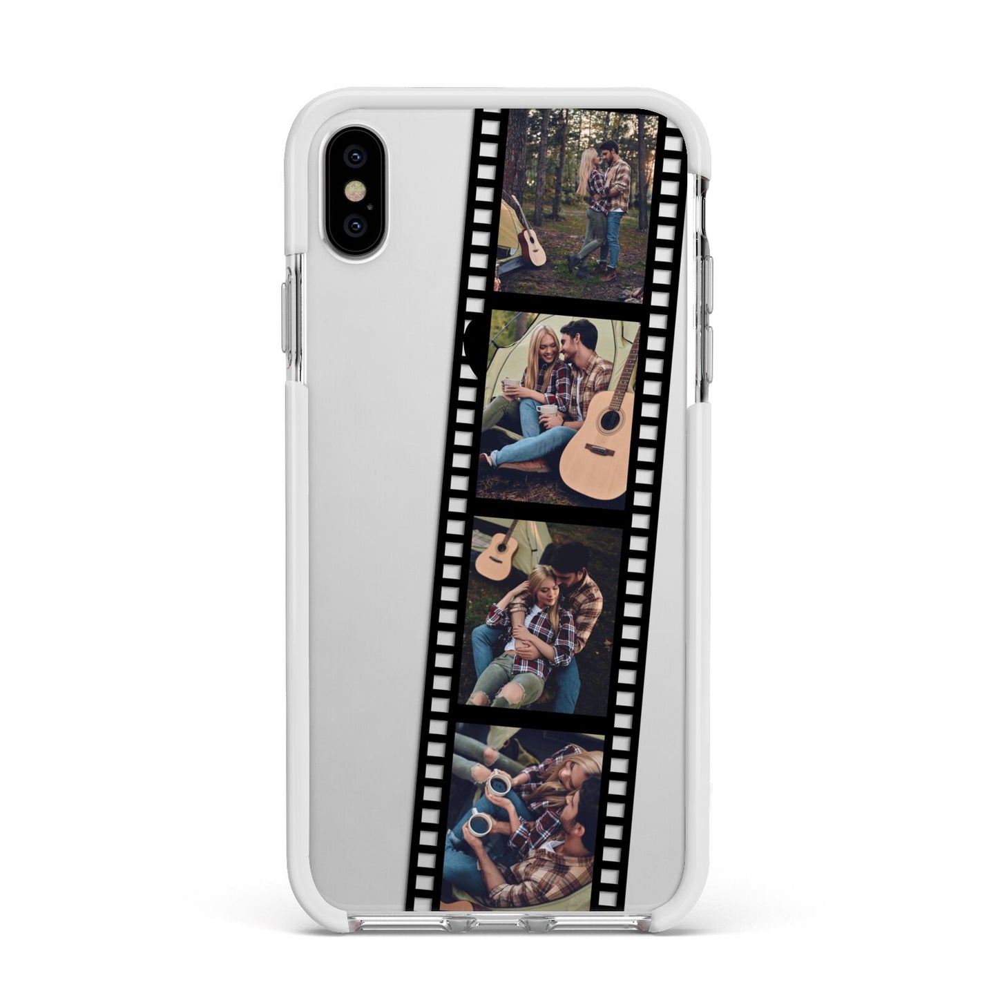 Personalised Camera Film Photo Apple iPhone Xs Max Impact Case White Edge on Silver Phone