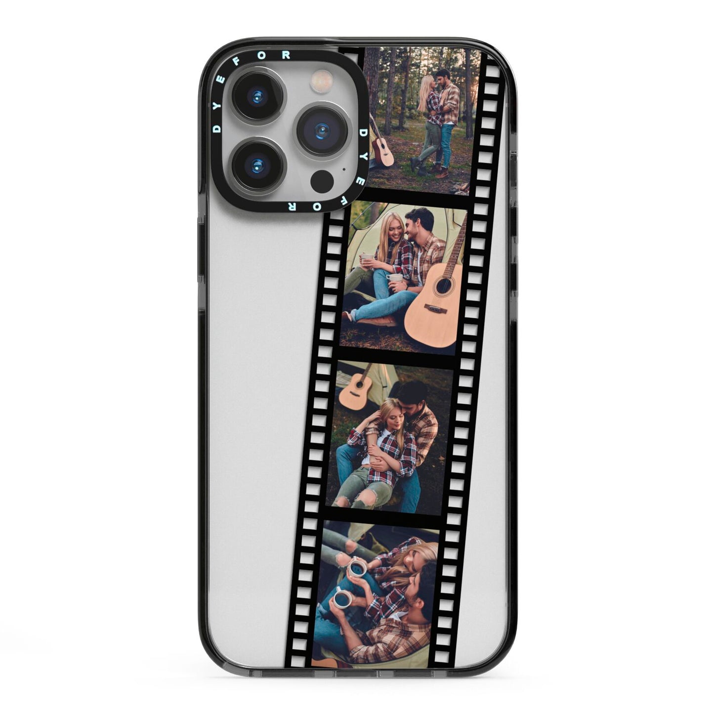 Personalised Camera Film Photo iPhone 13 Pro Max Black Impact Case on Silver phone