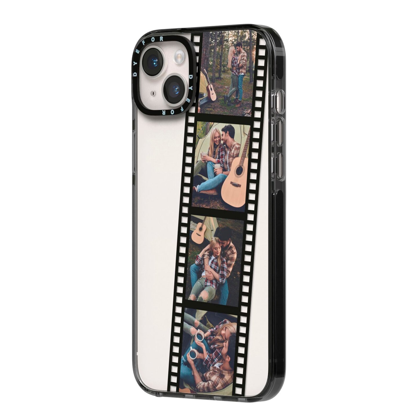 Personalised Camera Film Photo iPhone 14 Plus Black Impact Case Side Angle on Silver phone