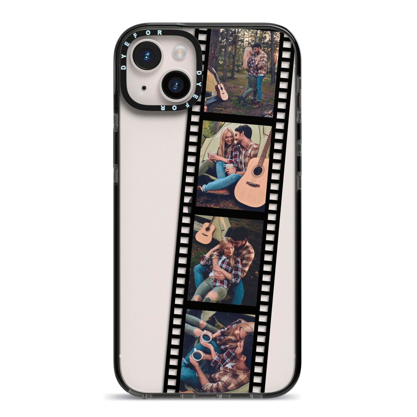 Personalised Camera Film Photo iPhone 14 Plus Black Impact Case on Silver phone