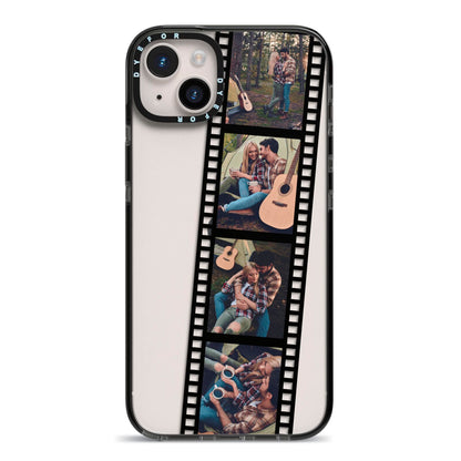 Personalised Camera Film Photo iPhone 14 Plus Black Impact Case on Silver phone