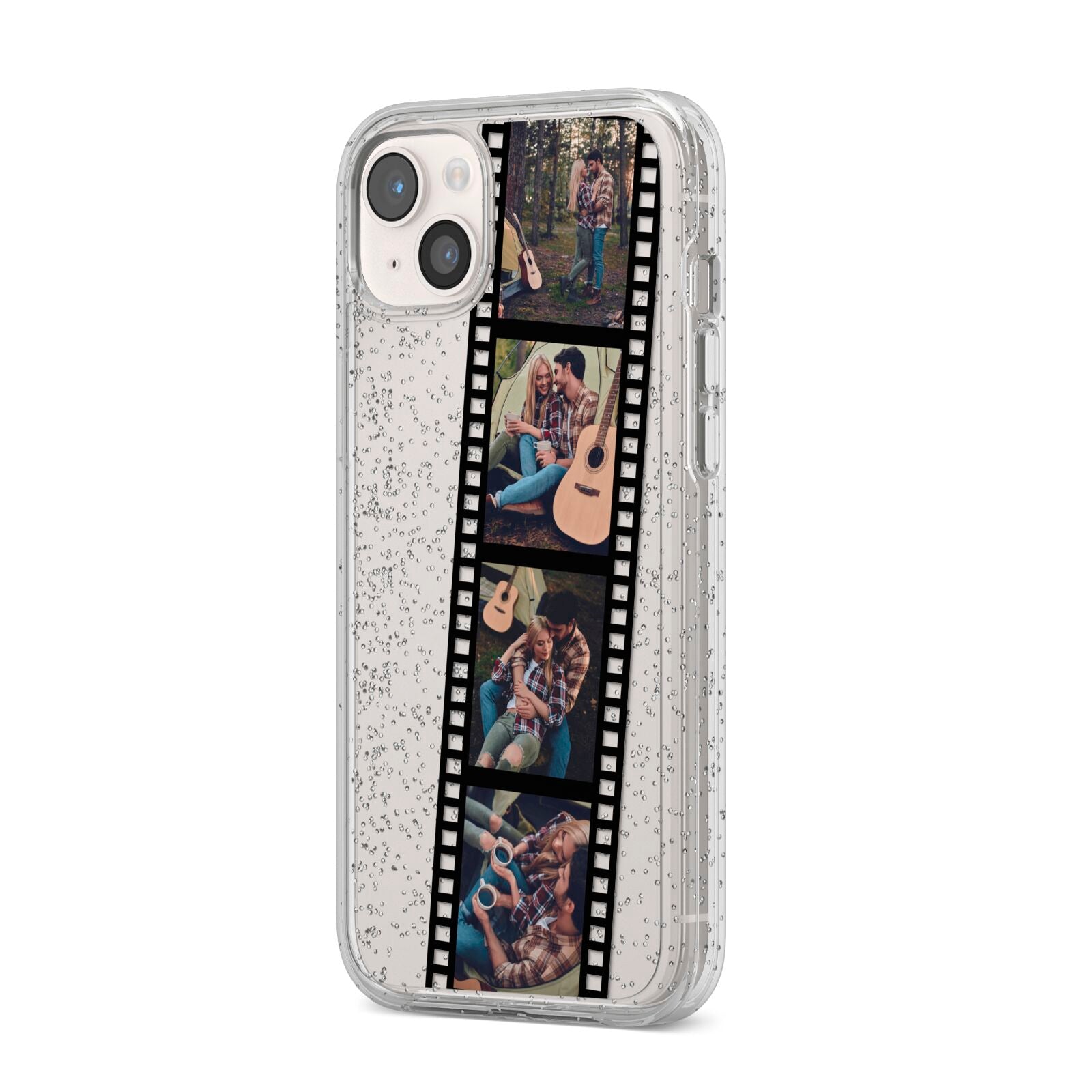 Personalised Camera Film Photo iPhone 14 Plus Glitter Tough Case Starlight Angled Image