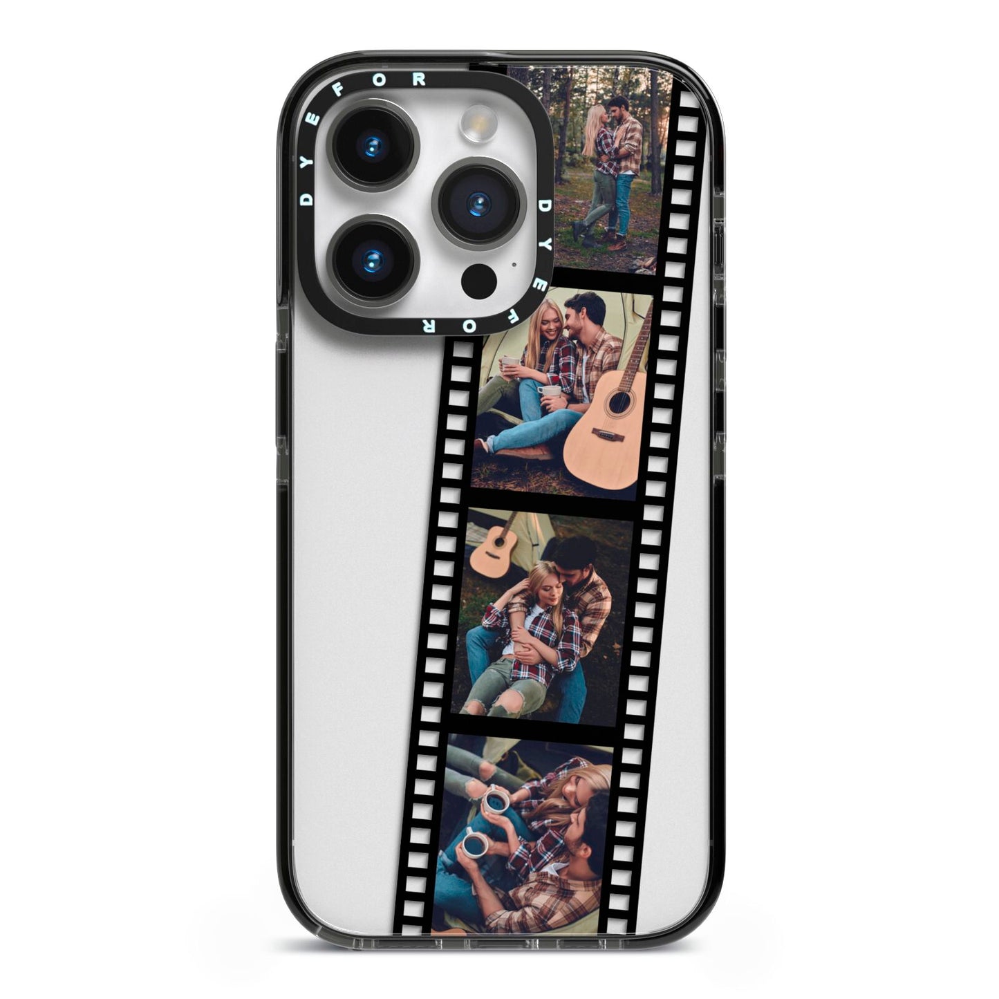 Personalised Camera Film Photo iPhone 14 Pro Black Impact Case on Silver phone