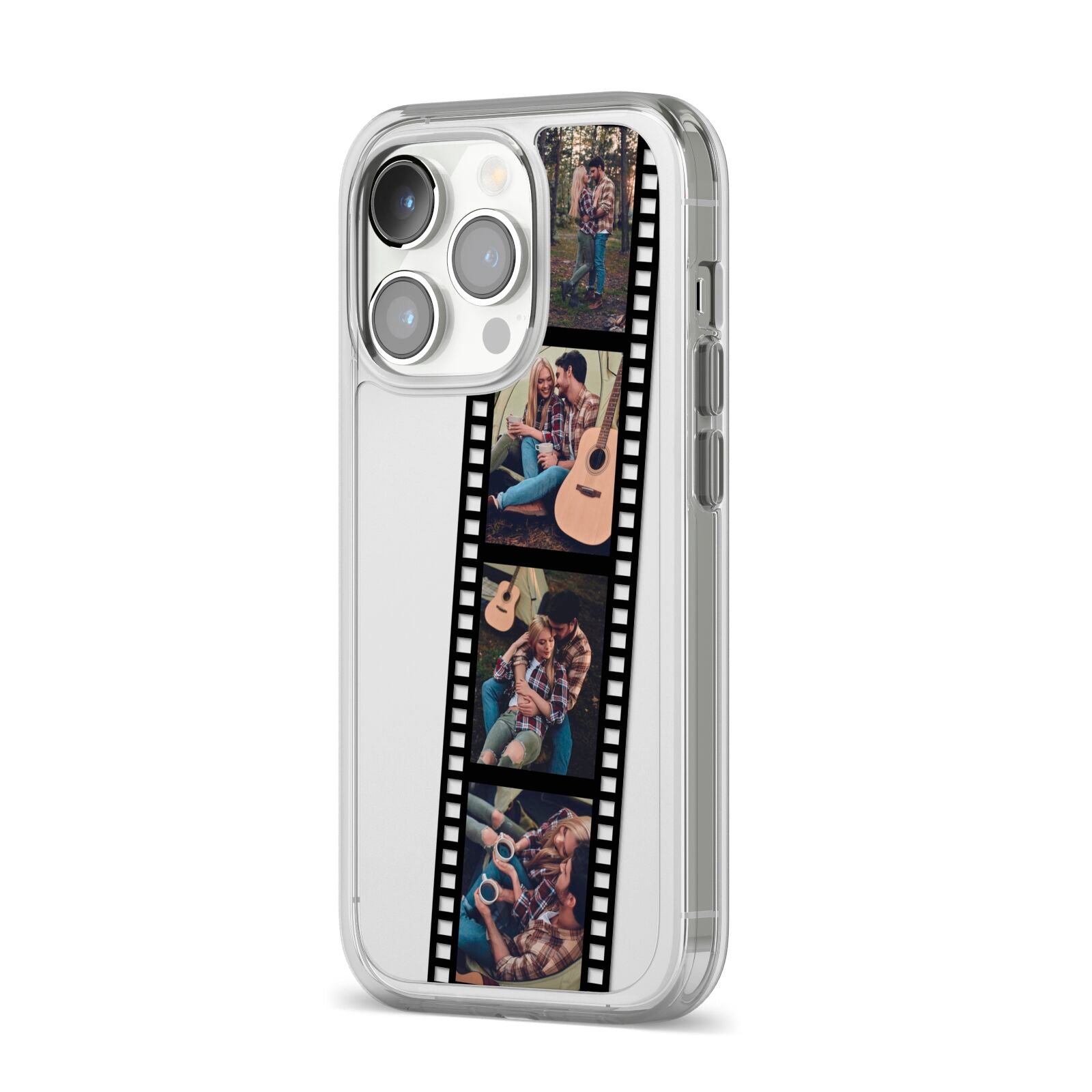 Personalised Camera Film Photo iPhone 14 Pro Clear Tough Case Silver Angled Image