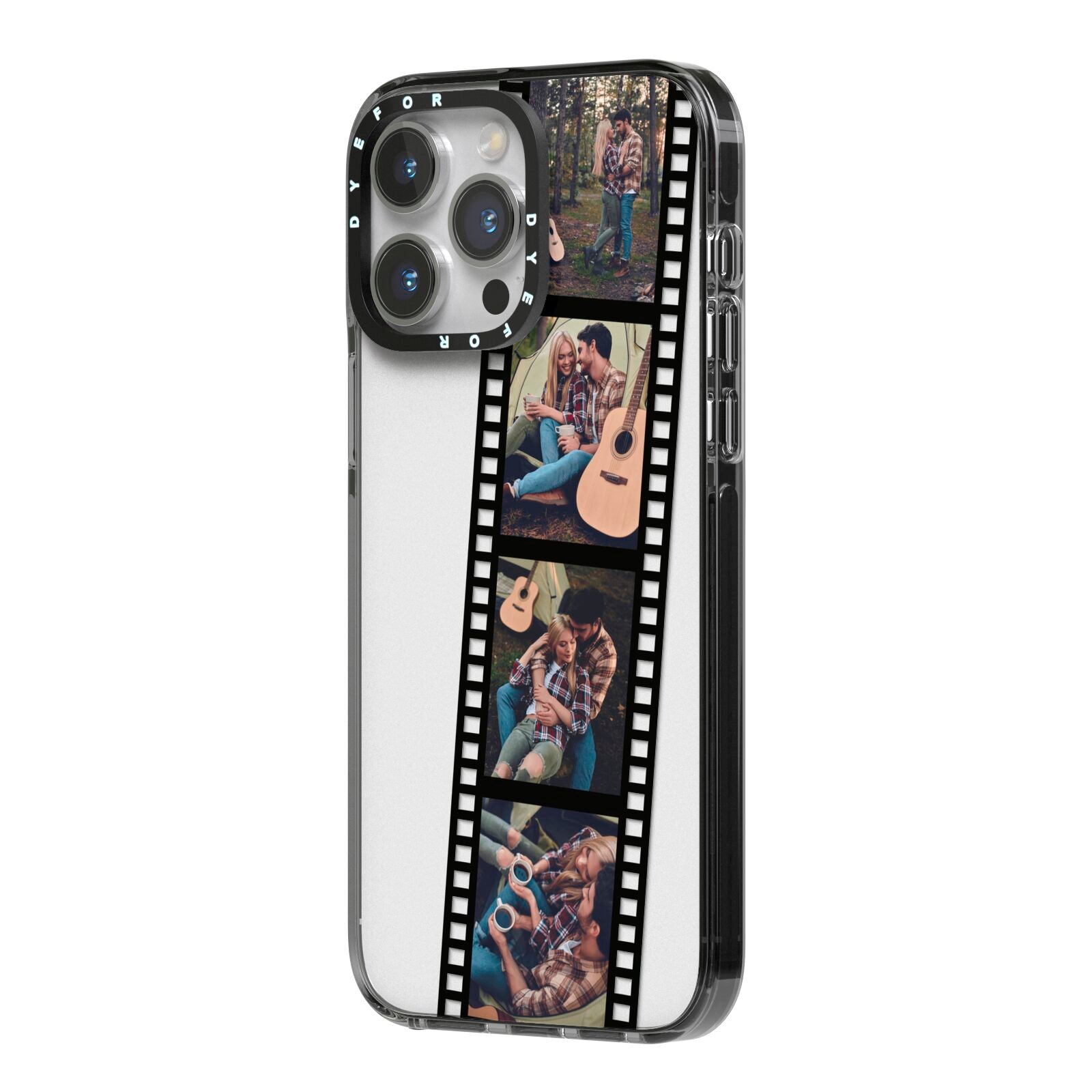 Personalised Camera Film Photo iPhone 14 Pro Max Black Impact Case Side Angle on Silver phone