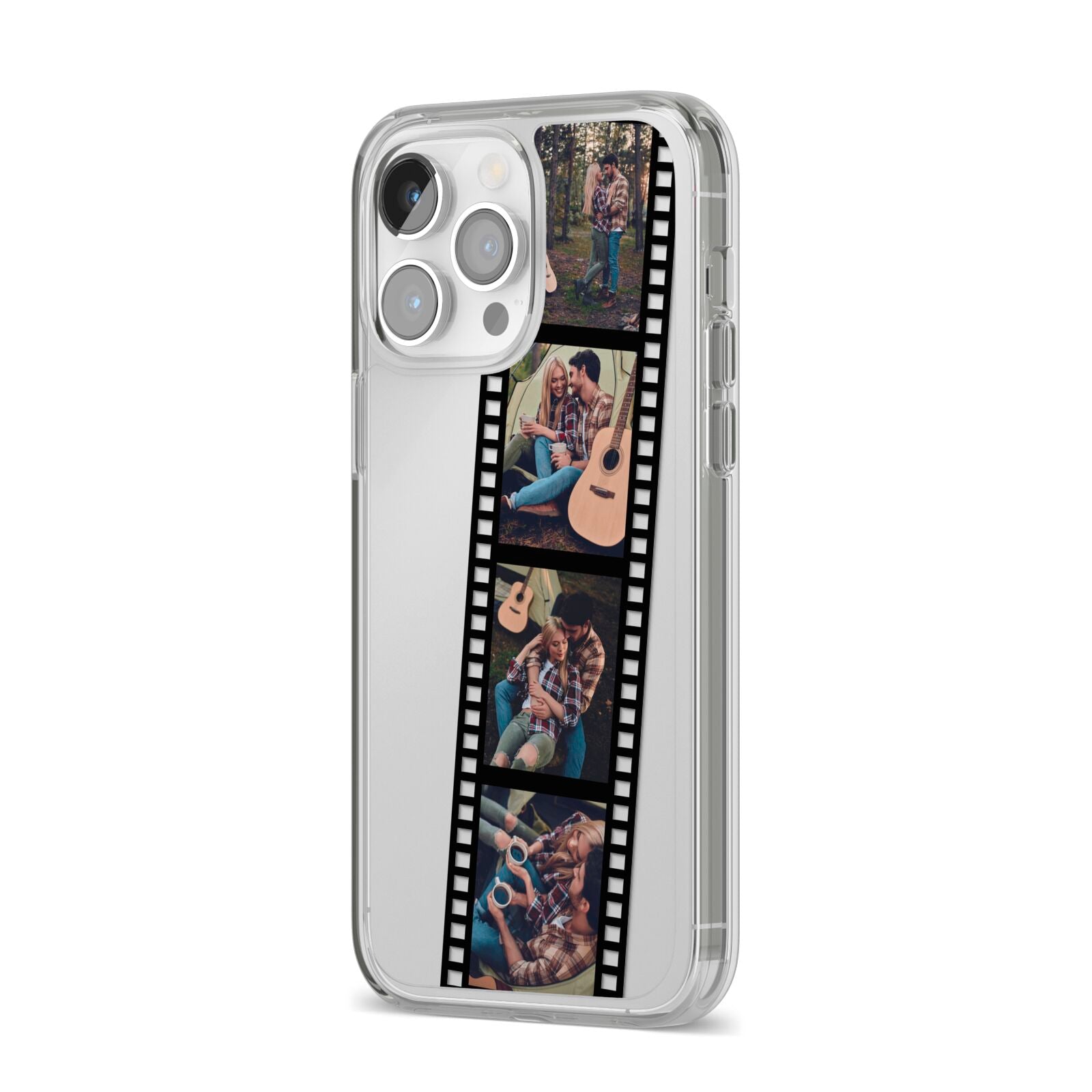Personalised Camera Film Photo iPhone 14 Pro Max Clear Tough Case Silver Angled Image