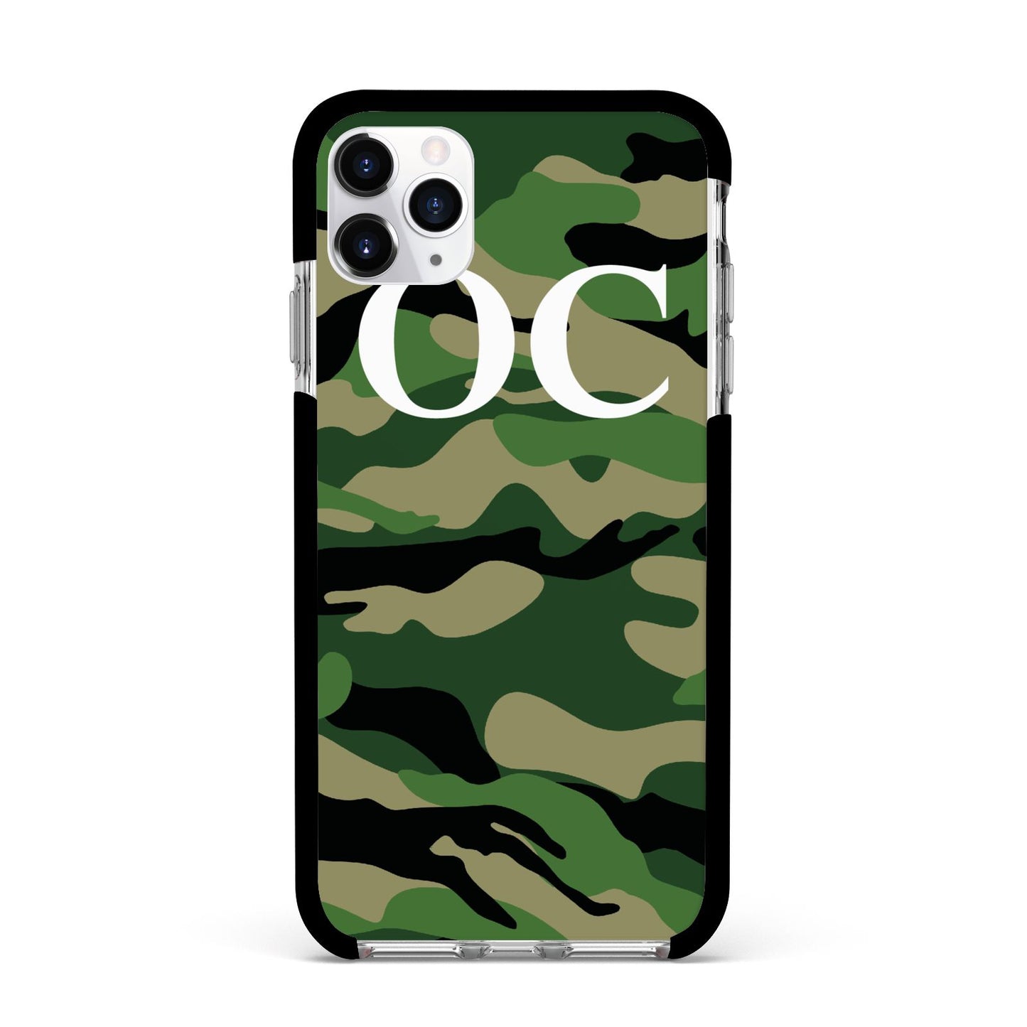 Personalised Camouflage Apple iPhone 11 Pro Max in Silver with Black Impact Case