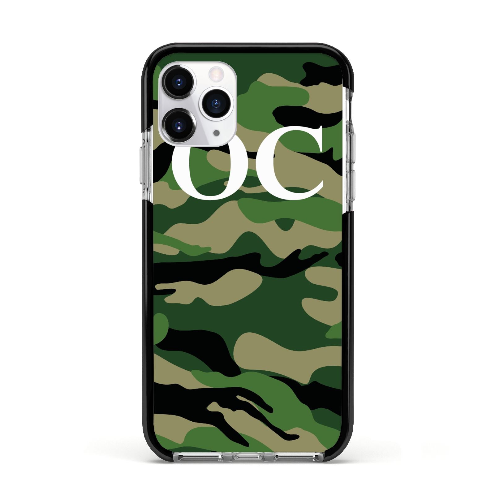 Personalised Camouflage Apple iPhone 11 Pro in Silver with Black Impact Case