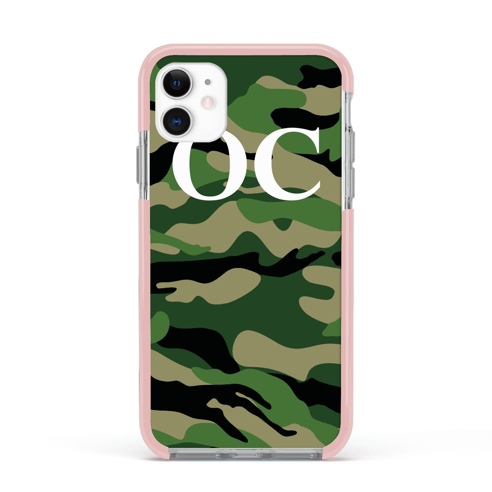 Personalised Camouflage Apple iPhone 11 in White with Pink Impact Case