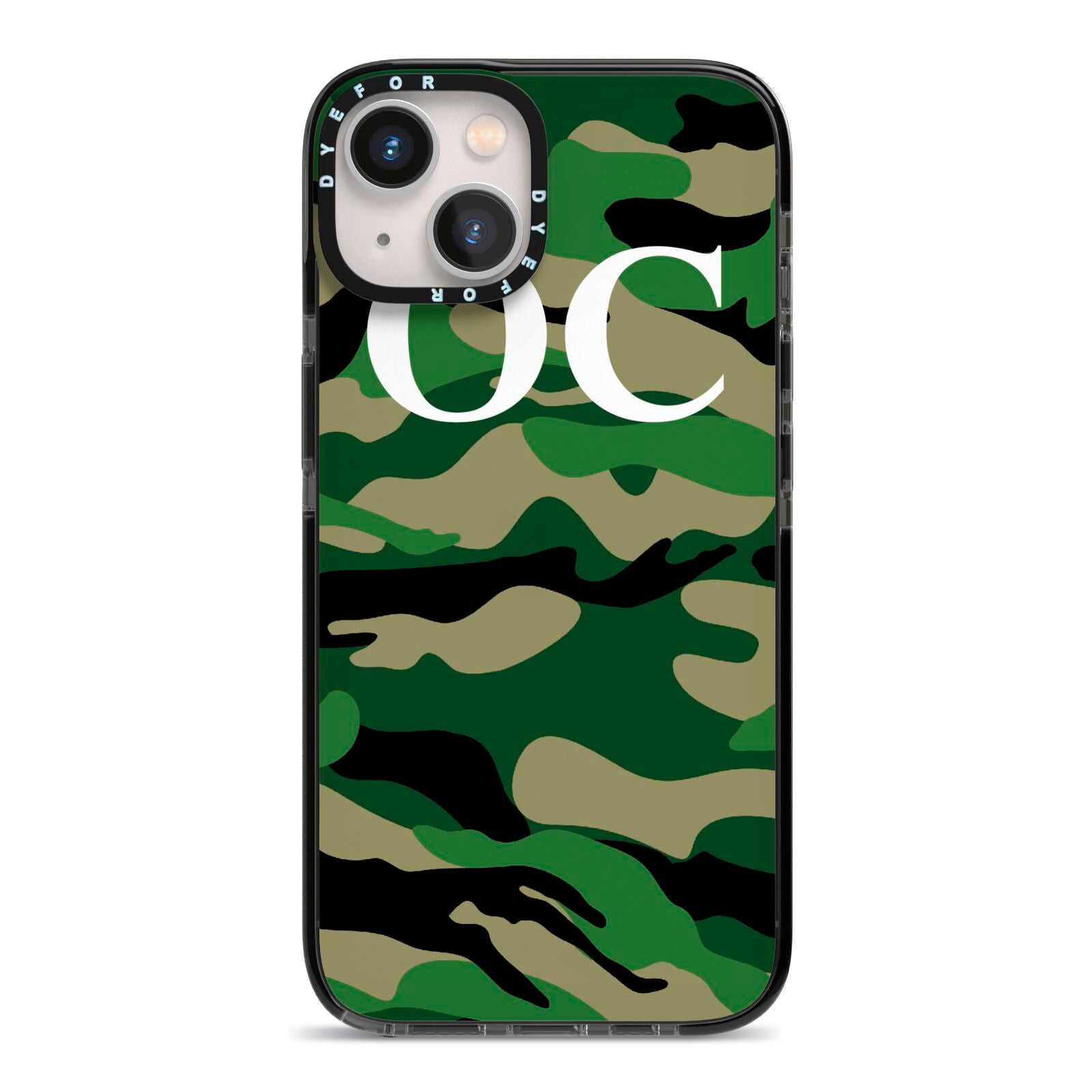 Personalised Camouflage iPhone 13 Black Impact Case on Silver phone