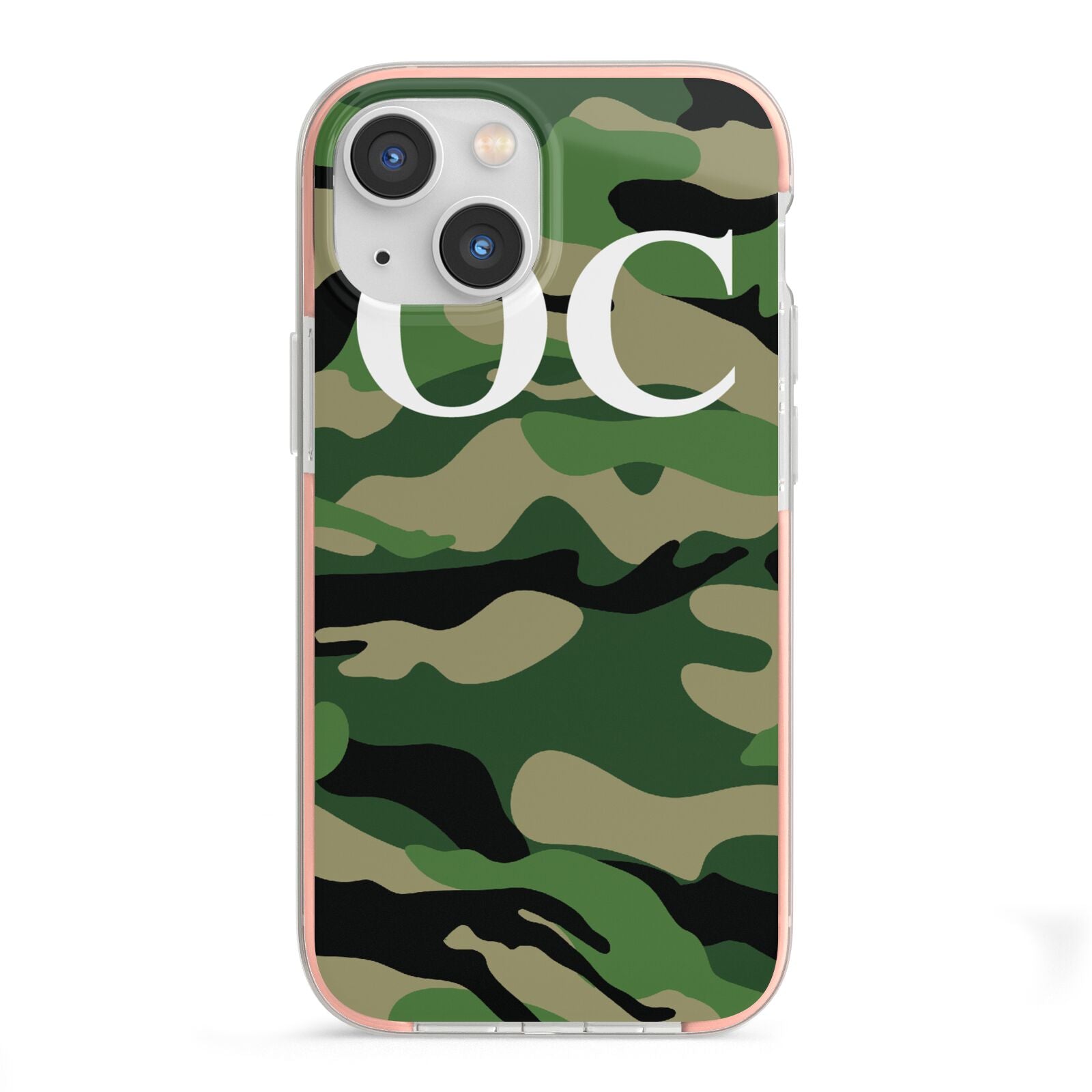 Personalised Camouflage iPhone 13 Mini TPU Impact Case with Pink Edges