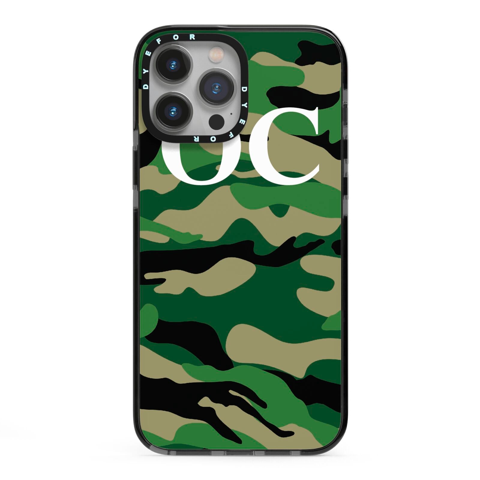 Personalised Camouflage iPhone 13 Pro Max Black Impact Case on Silver phone