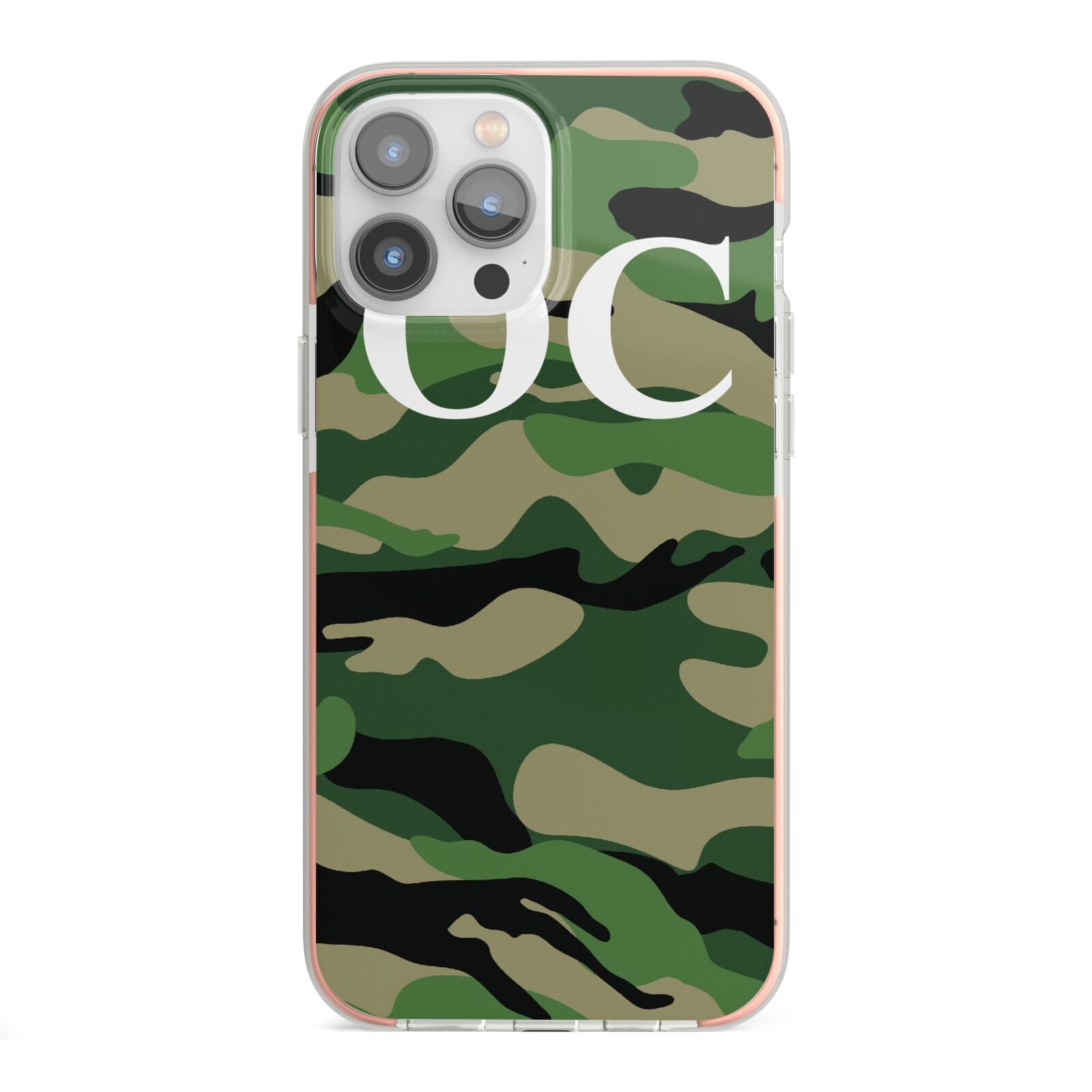 Personalised Camouflage iPhone 13 Pro Max TPU Impact Case with Pink Edges