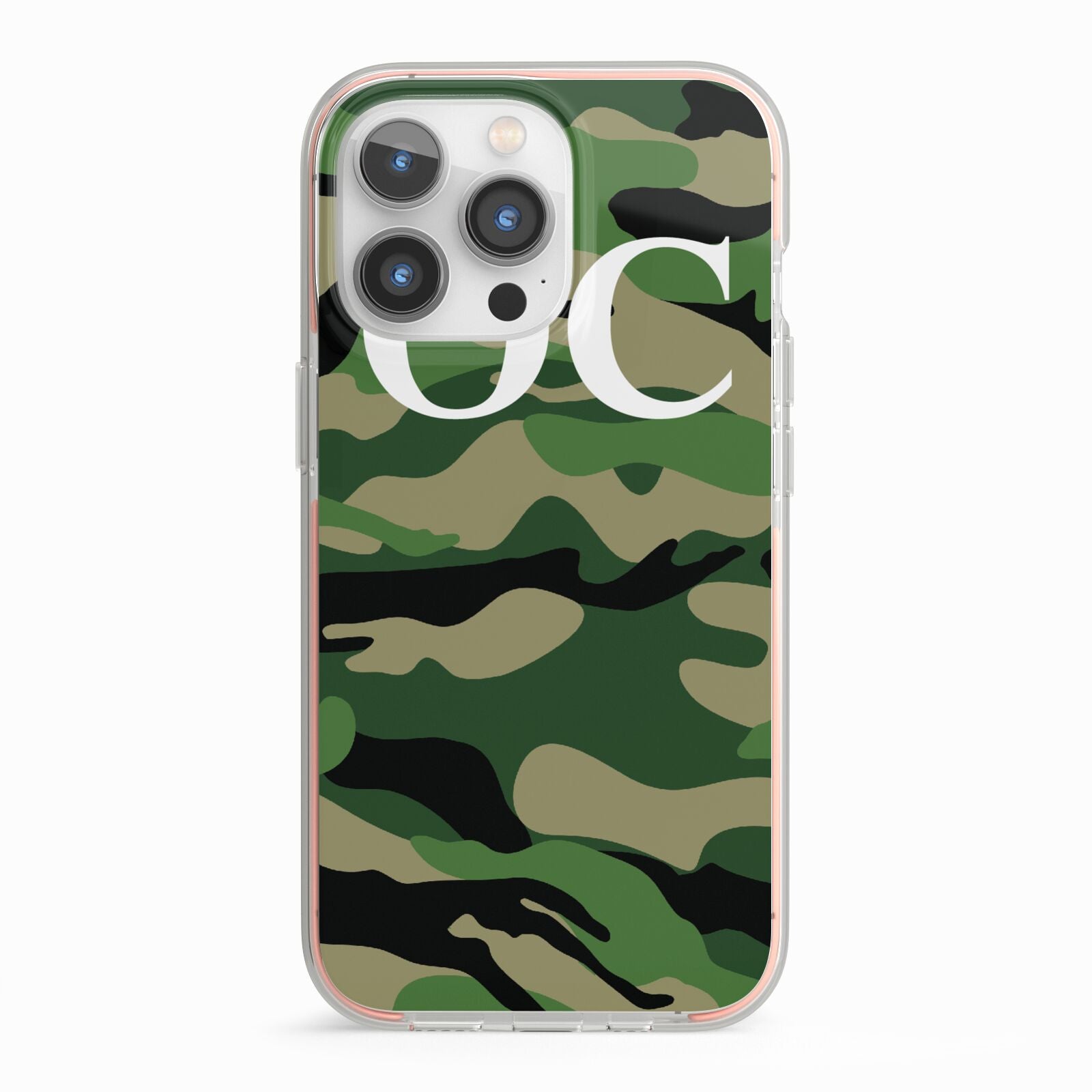 Personalised Camouflage iPhone 13 Pro TPU Impact Case with Pink Edges
