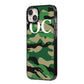 Personalised Camouflage iPhone 14 Plus Black Impact Case Side Angle on Silver phone