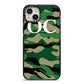 Personalised Camouflage iPhone 14 Plus Black Impact Case on Silver phone