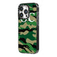 Personalised Camouflage iPhone 14 Pro Black Impact Case Side Angle on Silver phone