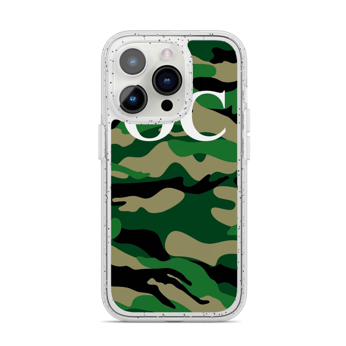 Personalised Camouflage iPhone 14 Pro Glitter Tough Case Silver