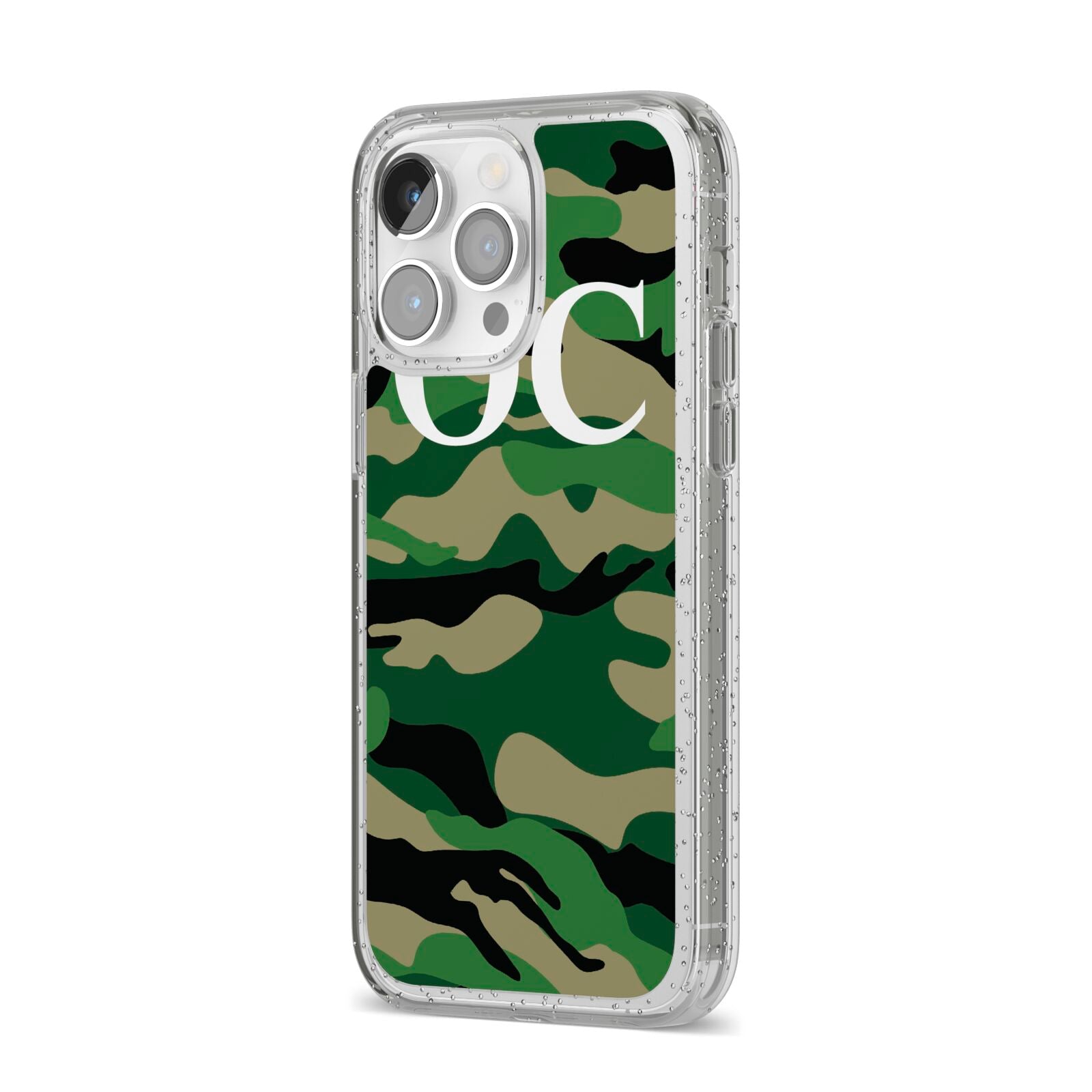 Personalised Camouflage iPhone 14 Pro Max Glitter Tough Case Silver Angled Image