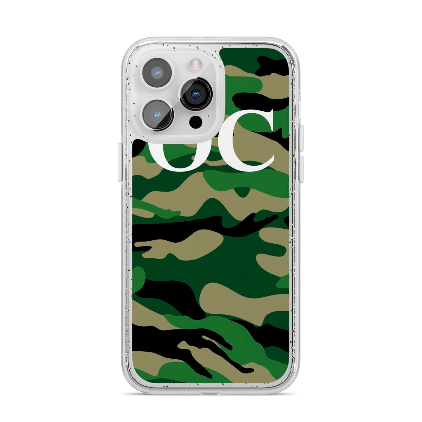 Personalised Camouflage iPhone 14 Pro Max Glitter Tough Case Silver