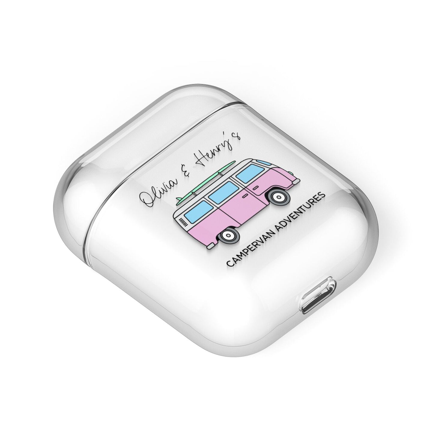 Personalised Campervan Adventures AirPods Case Laid Flat