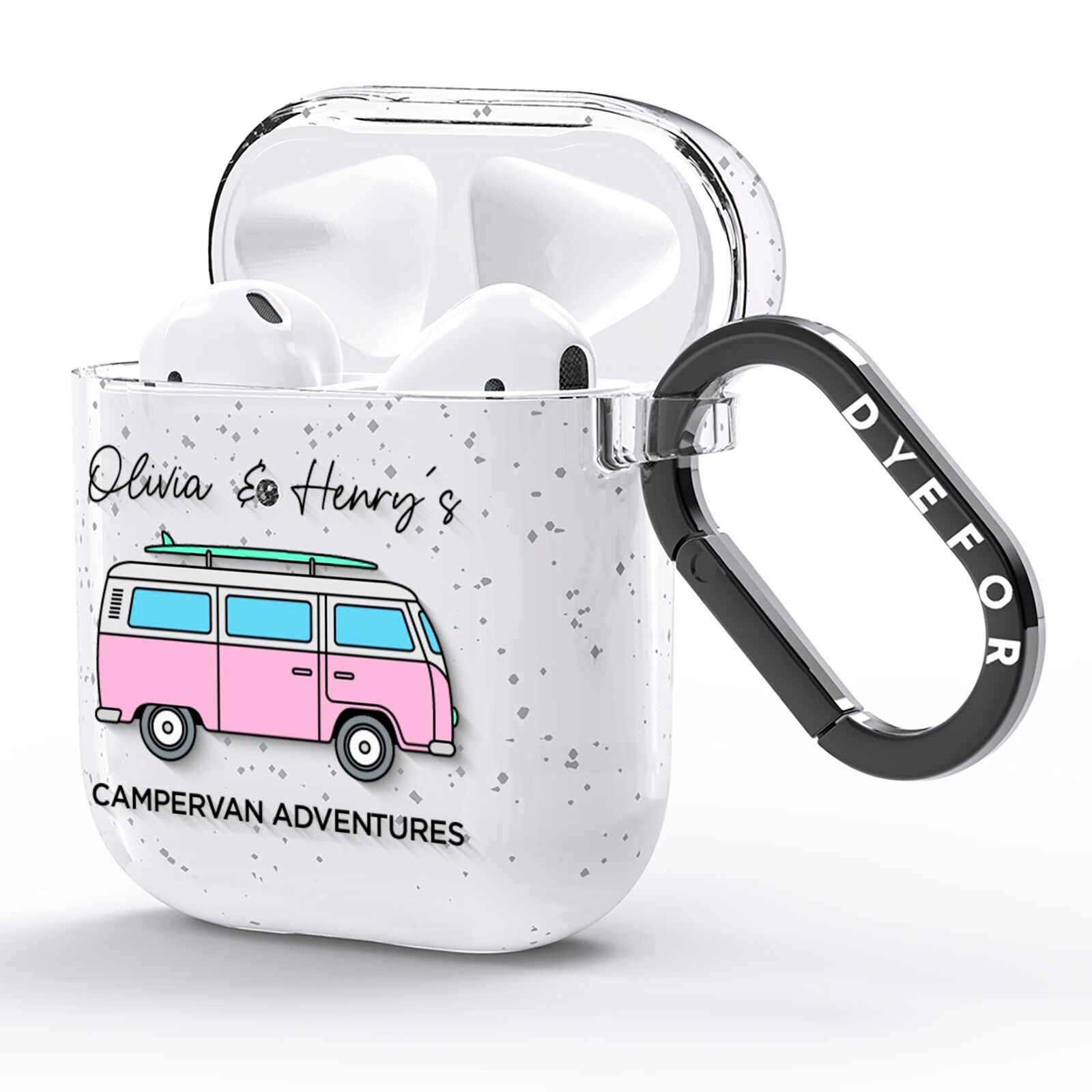 Personalised Campervan Adventures AirPods Glitter Case Side Image