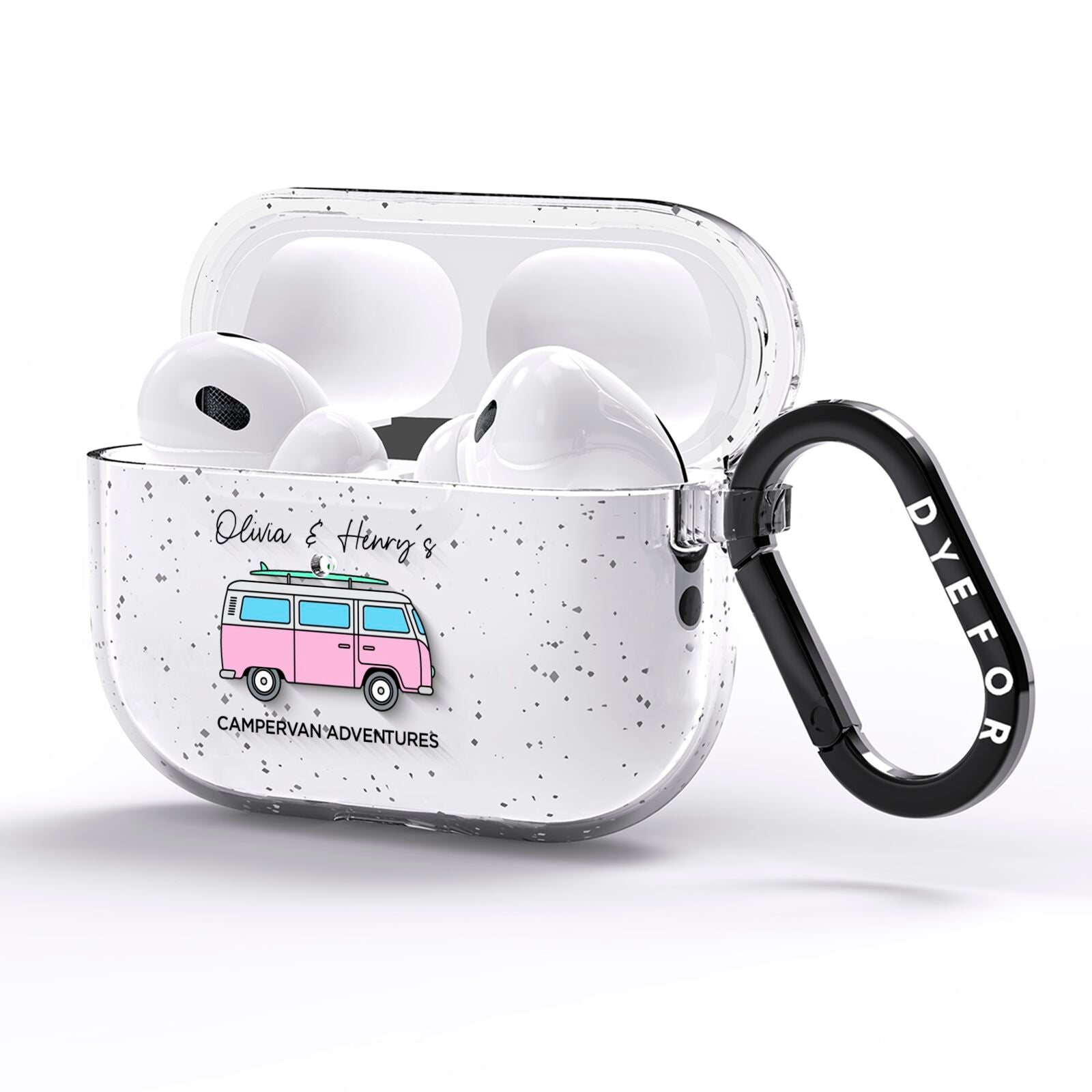 Personalised Campervan Adventures AirPods Pro Glitter Case Side Image